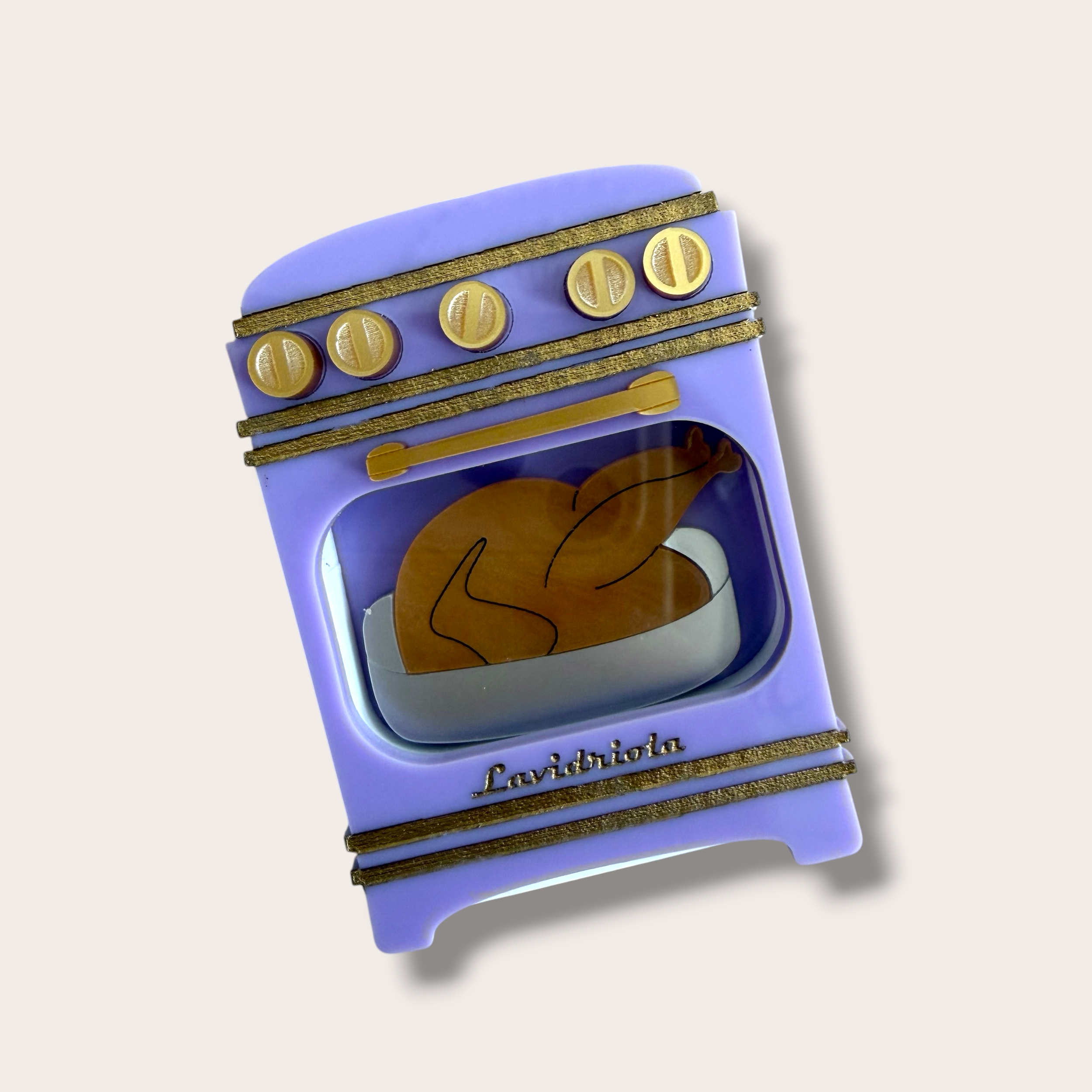 Danilova, La Vidriola, What's Cooking in the Oven, Interactive Acrylic Brooch, Pastel Purple3.PNG