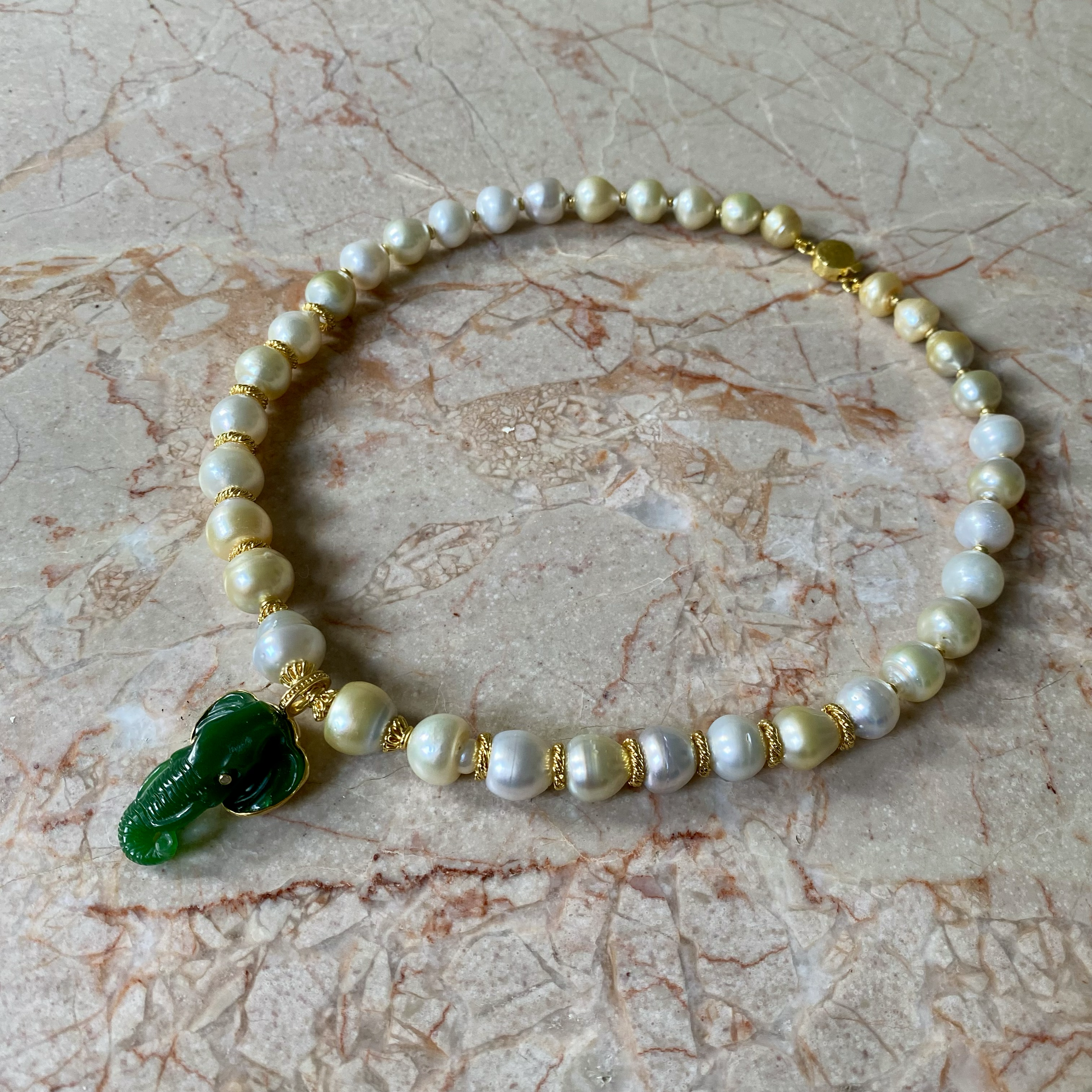 By Danilova, White Pearl, Jade & Diamond Elephant Pendant Necklace11.png