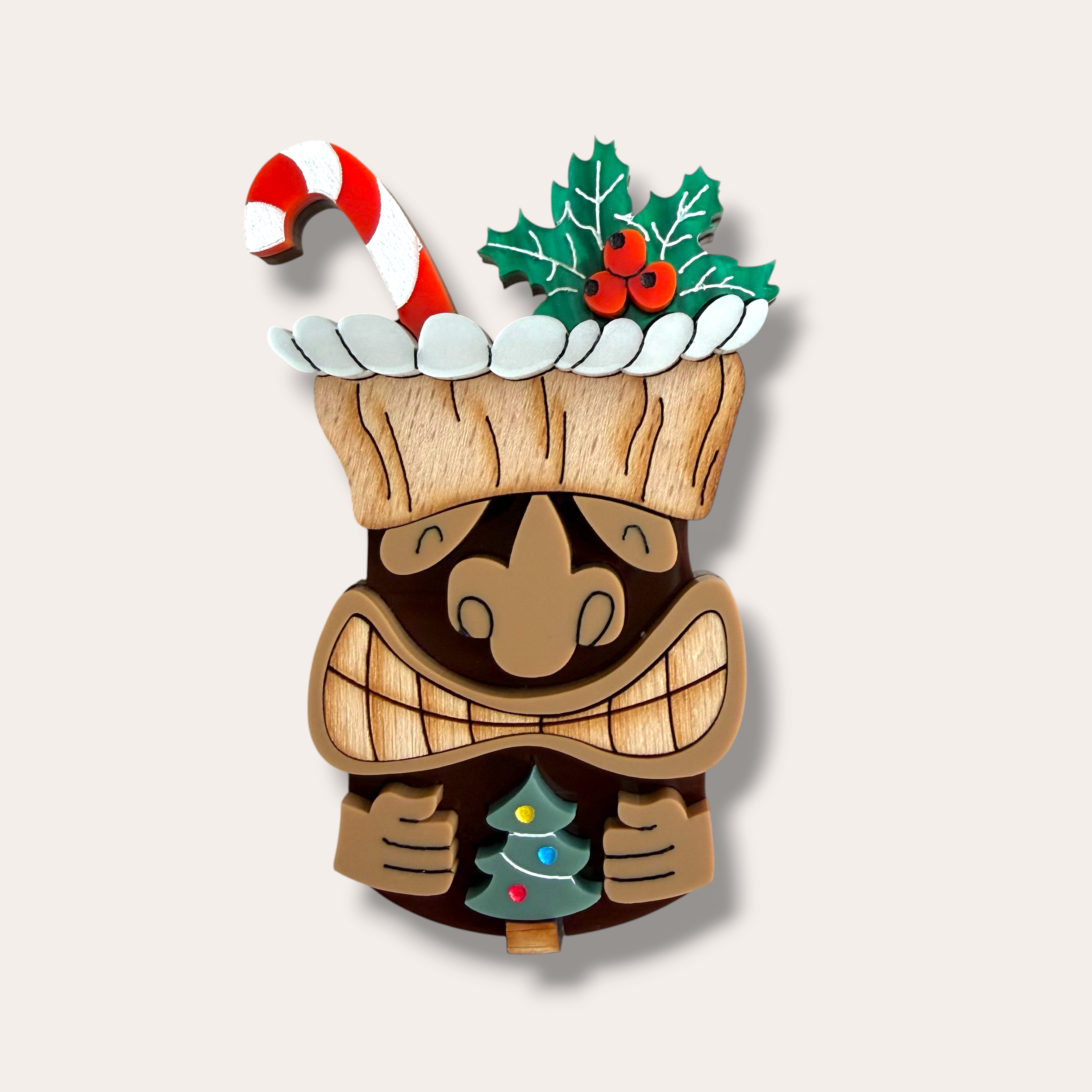 La Vidriola, Cheers! Tikki Christmas Cocktail, Acrylic Brooch/Pin