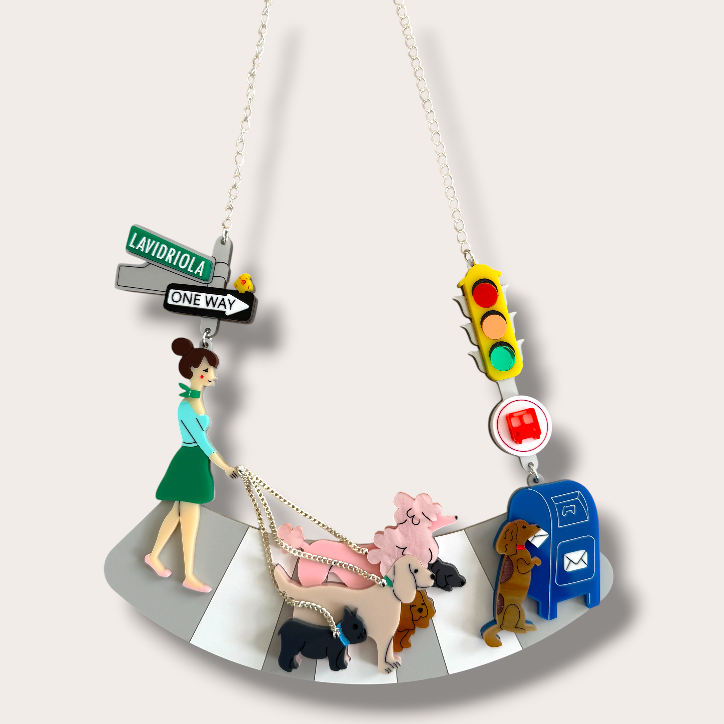 La Vidriola, Dog Walking Fun, Acrylic Necklace