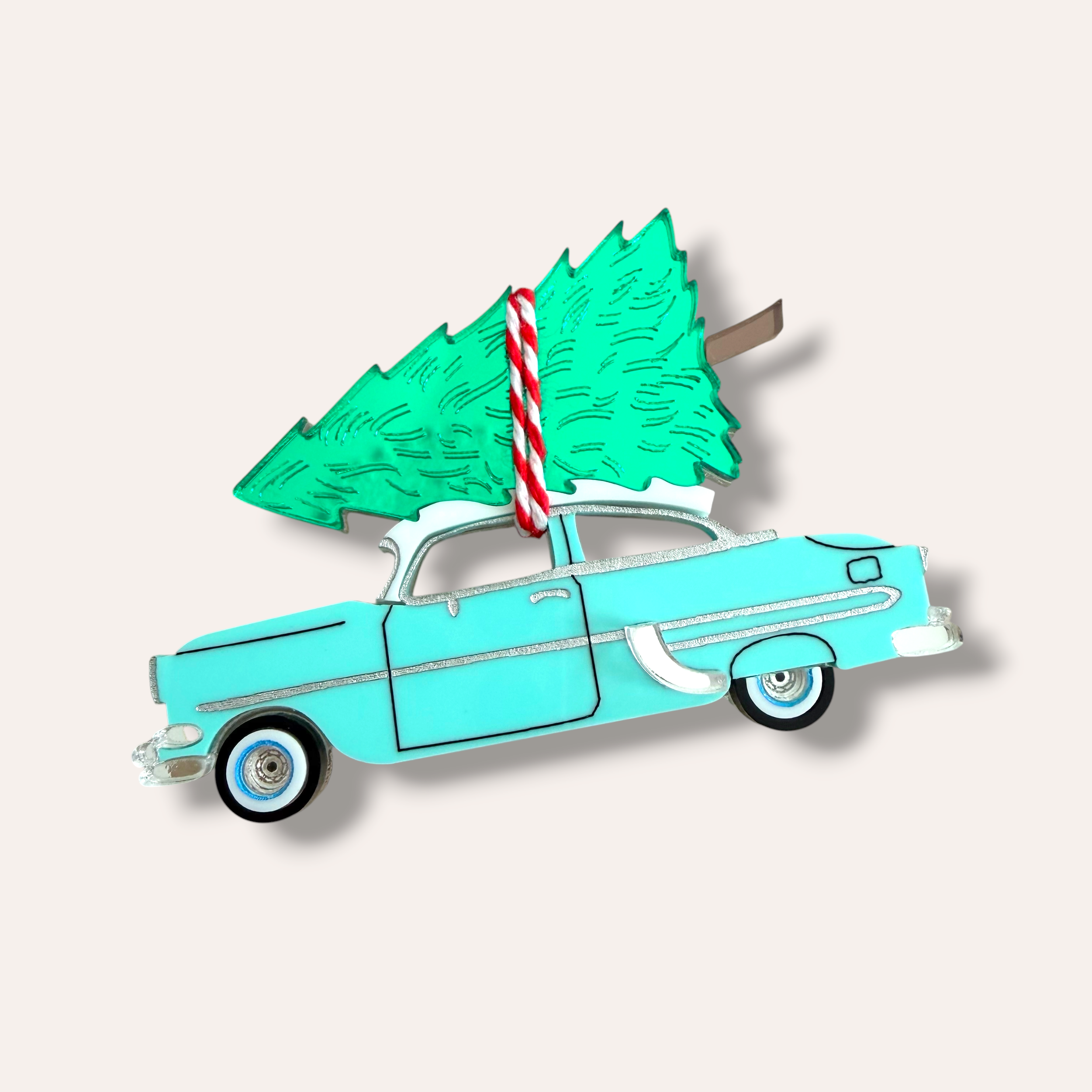 La Vidriola, Christmas Tree On My 50s Car, Acrylic Brooch/Pin