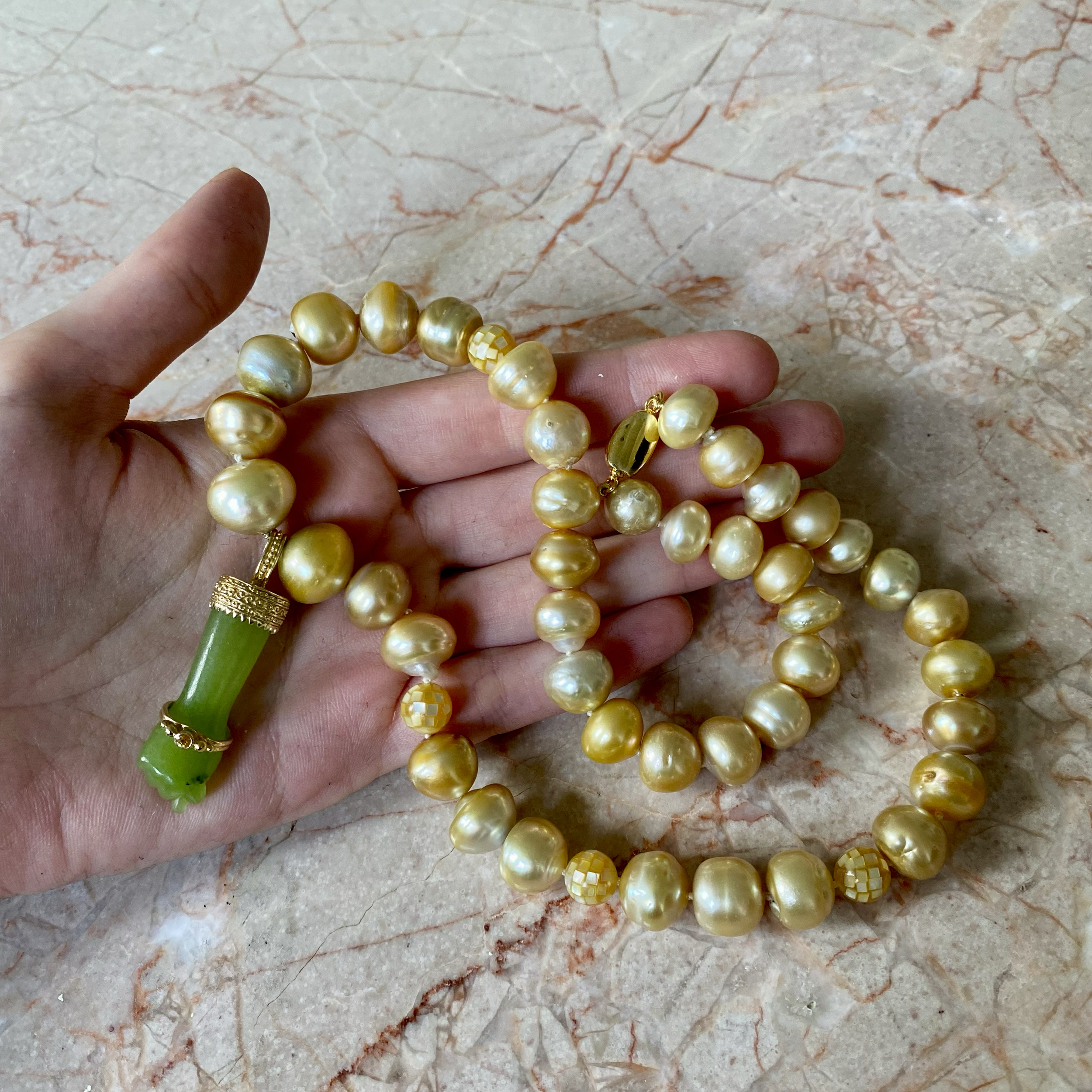 By Danilova, Gold Pearl, Peridot & Yellow Sapphire Pendant Necklace15.png