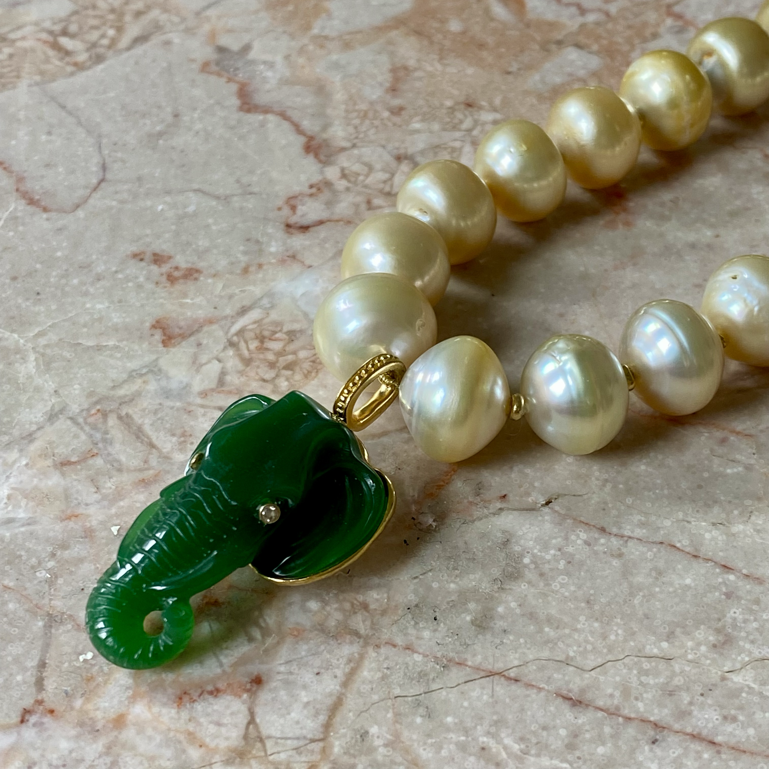 By Danilova, White Pearl, Jade & Diamond Elephant Pendant Necklace5.png