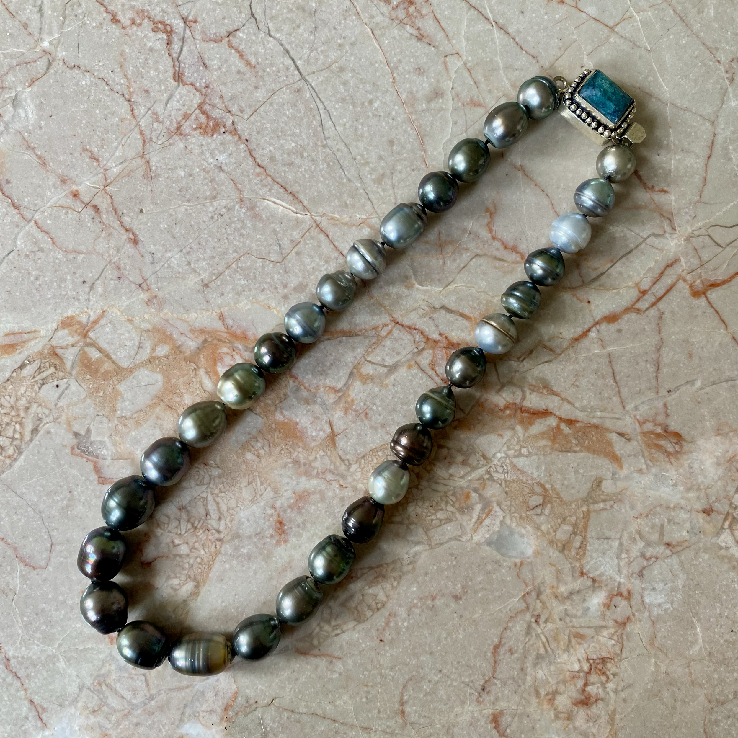 By Danilova, Dark Peacock Pearl and Gemstone Clasp Necklace2.png