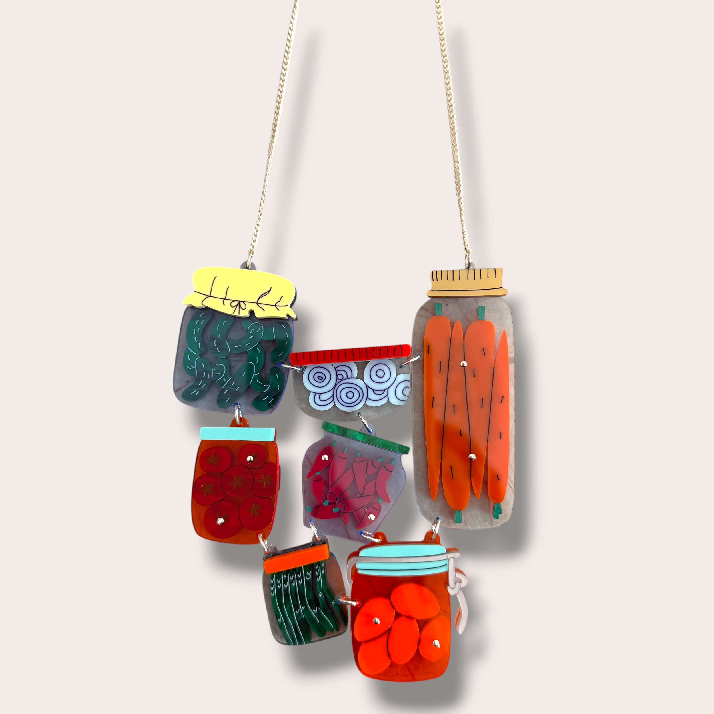 Danilova, La Vidriola, Nana's Vegetable Patch in Jars, Acrylic Necklace6.PNG