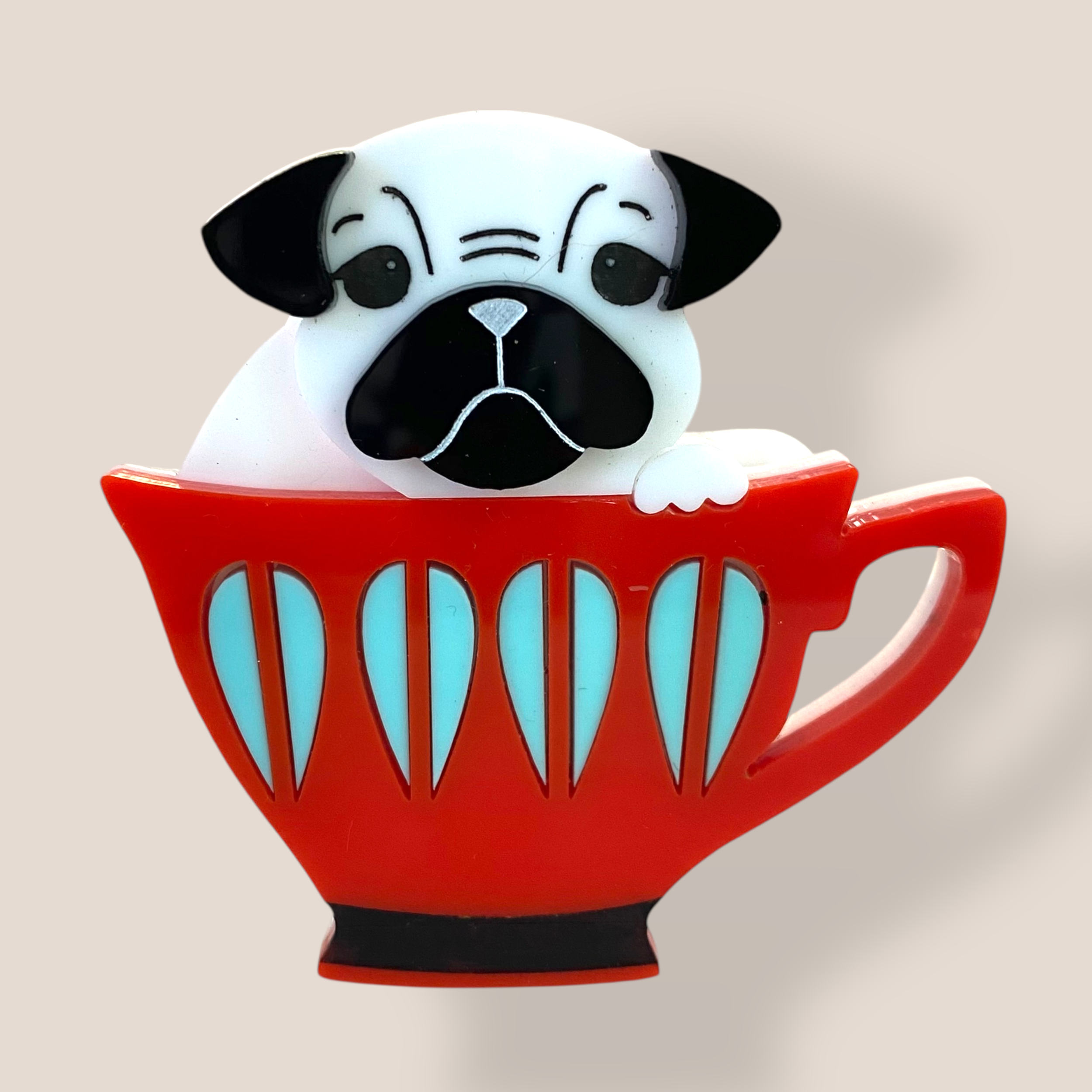 Peppy Chapette, Pug Cup Percy (2017), Acrylic Brooch