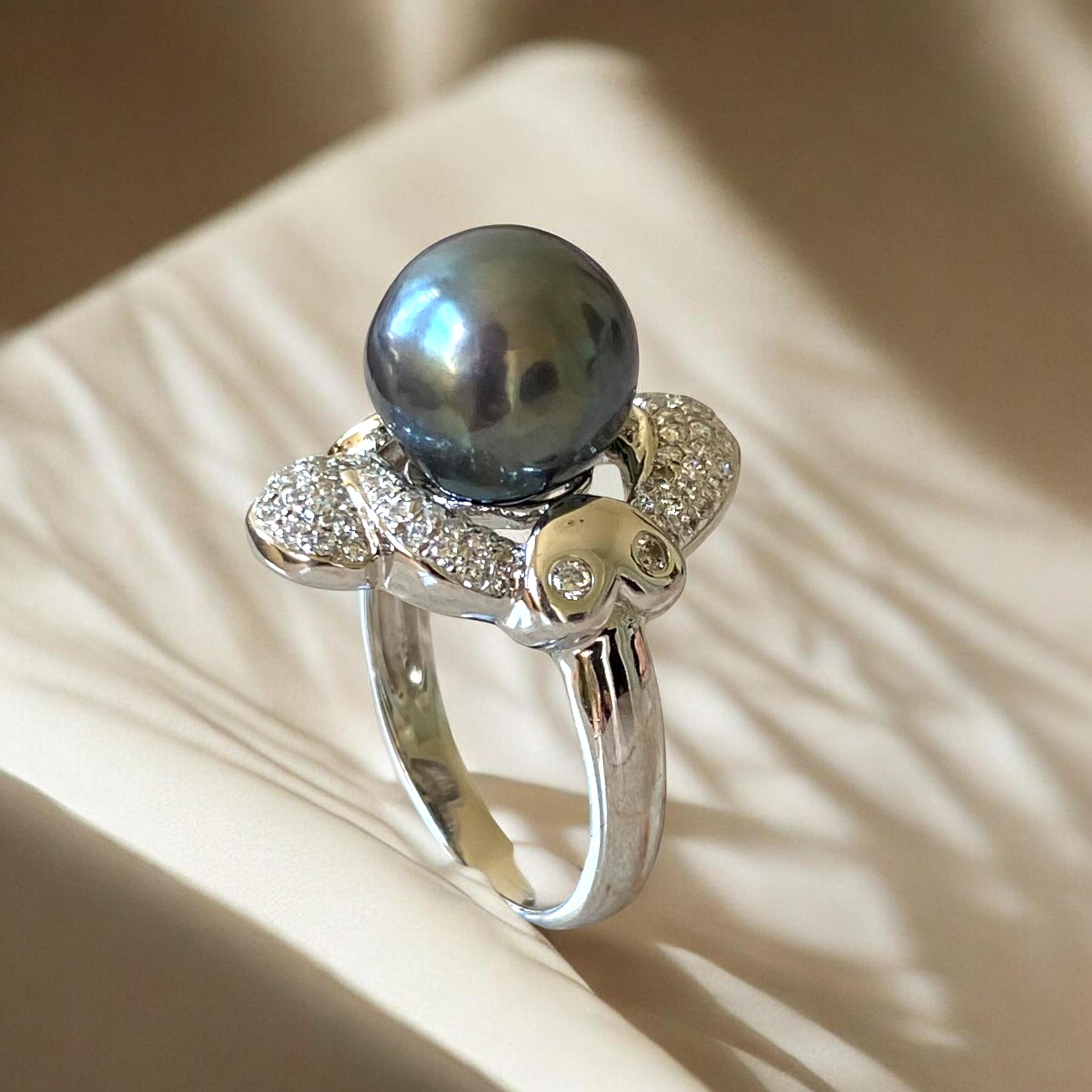 Tahitian, Grey Pearl Ring in Silver Scalloped Halo Setting6.PNG