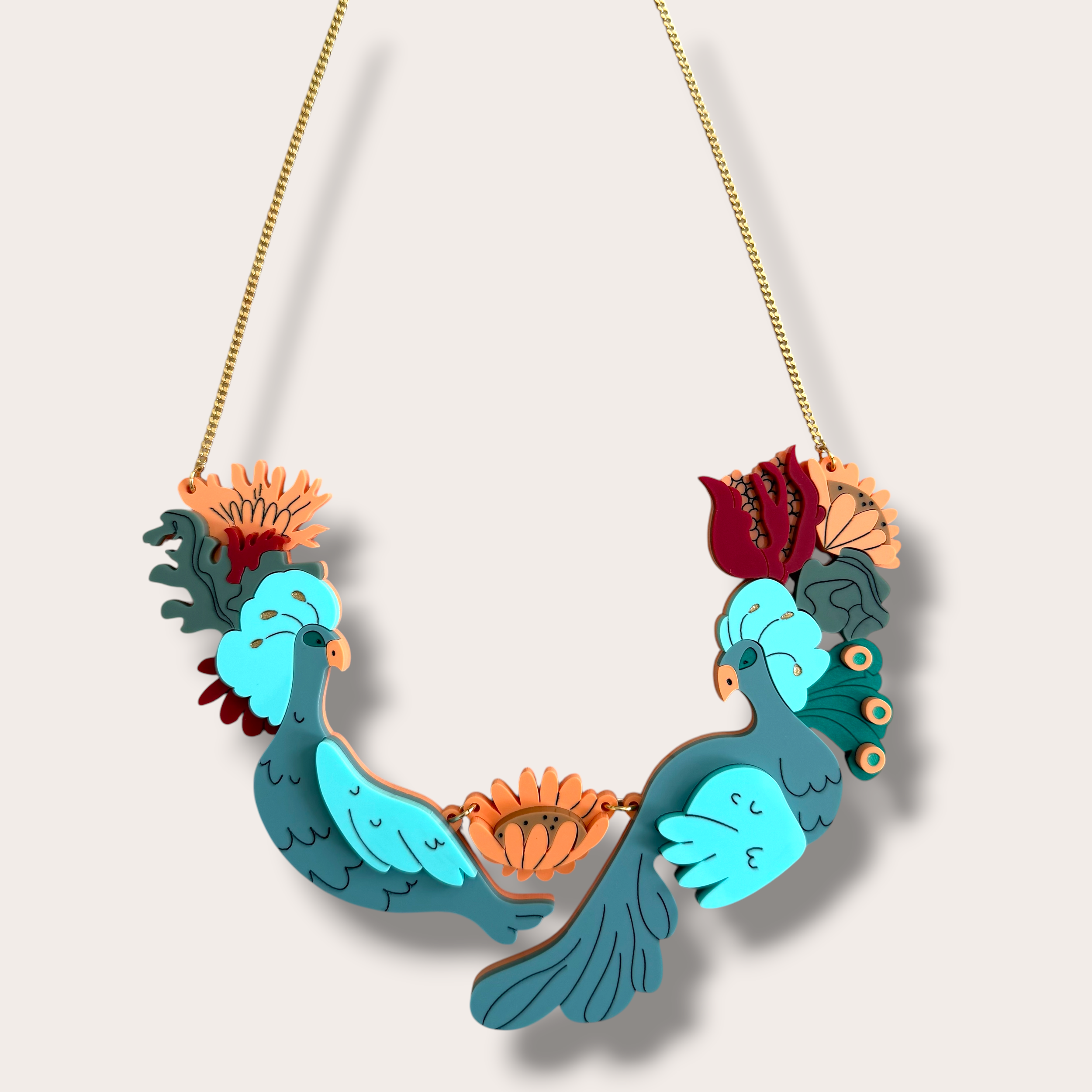 La Vidriola, Elegant Peacock, Acrylic Necklace