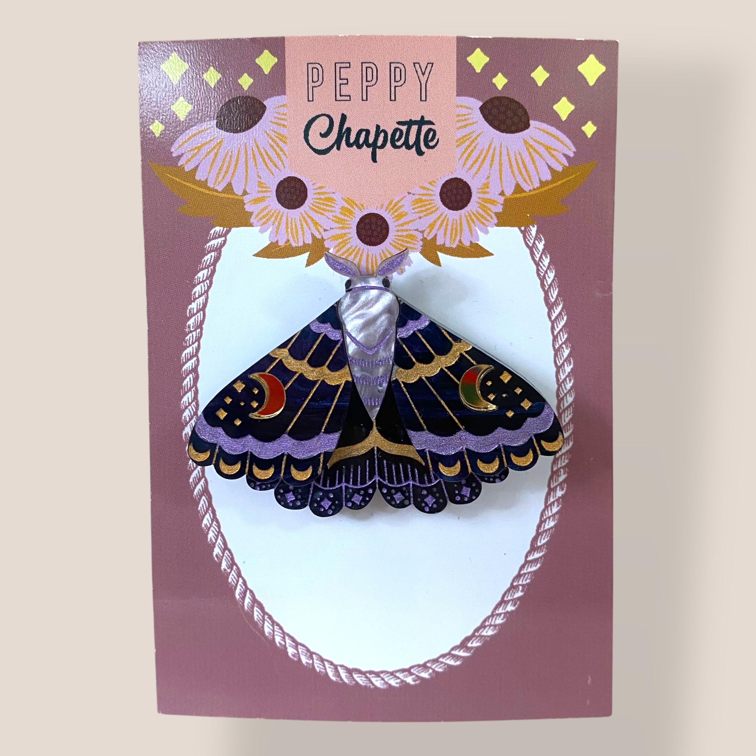 Danilova Jewellery, Peppy Chapette, Celestial Witch Moth Mini (2022) Acrylic Brooch2.png