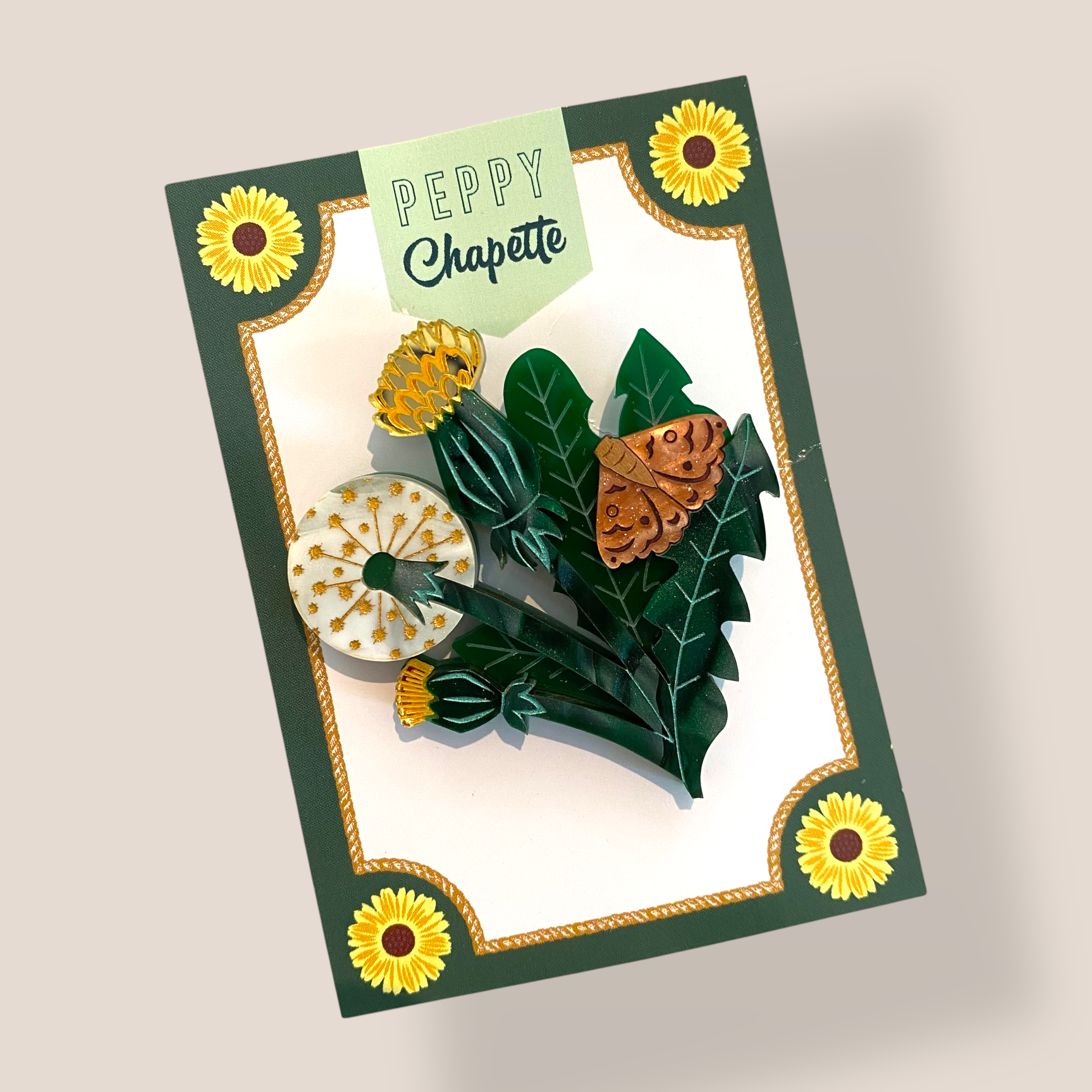 Danilova Jewellery, Peppy Chapette, Sunset Dandelion (2023) Acrylic Brooch4.png