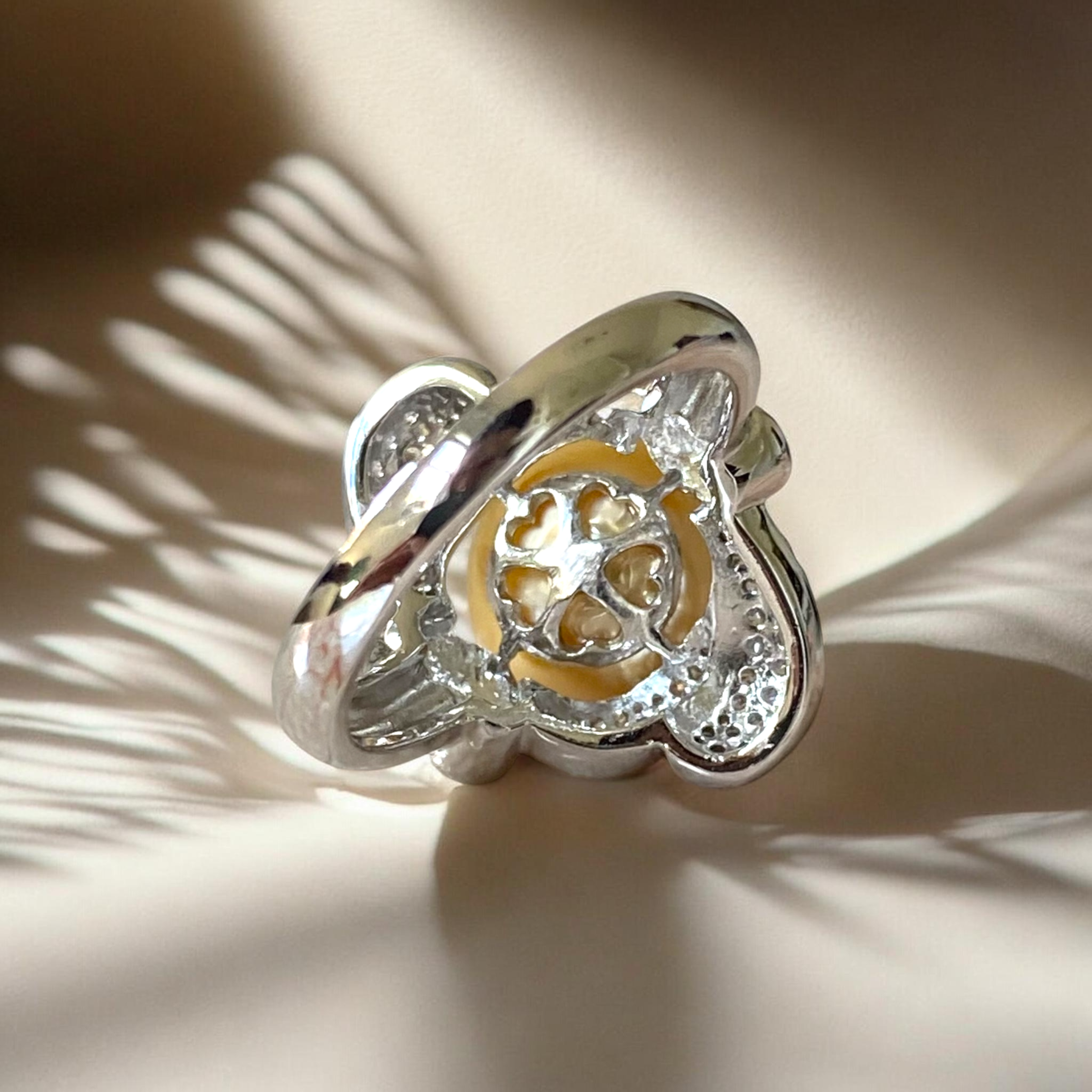 South Sea, Gold Pearl Ring in Silver Scalloped Halo Setting5.PNG