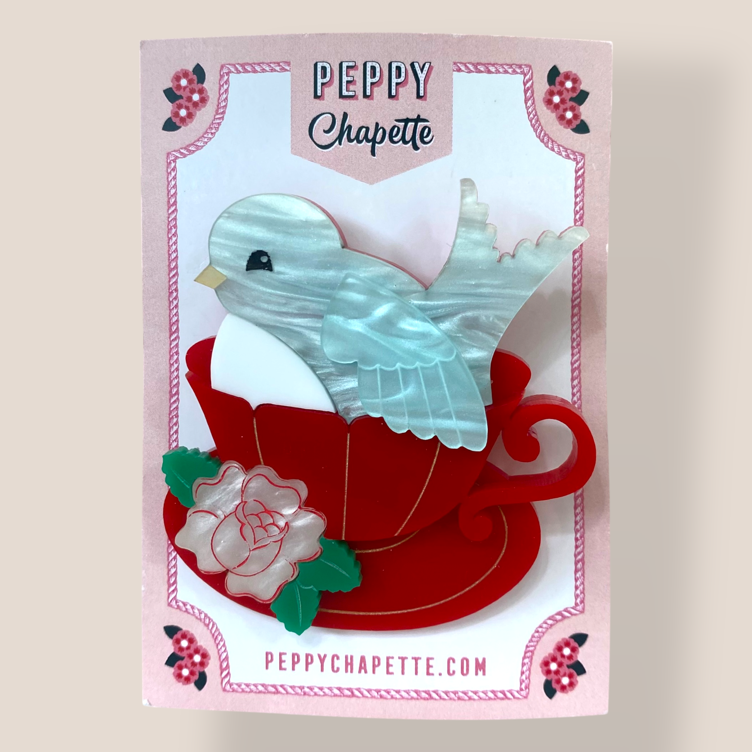 Danilova Jewellery, Peppy Chapette, Baby Cup Bluebird (2018) Acrylic Brooch1.png