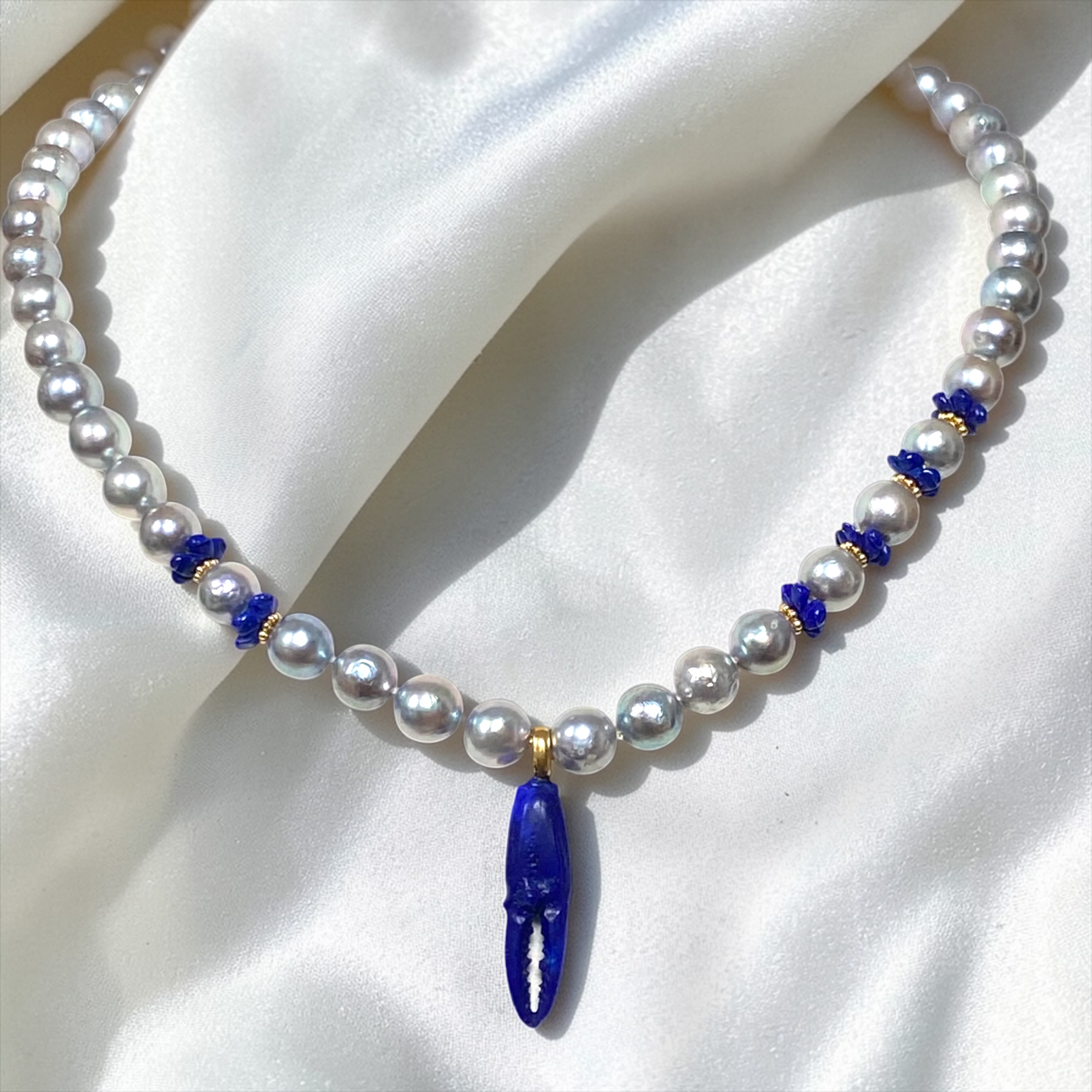 By Danilova, Blue Akoya Pearl & Lazurite Pendant, Necklace