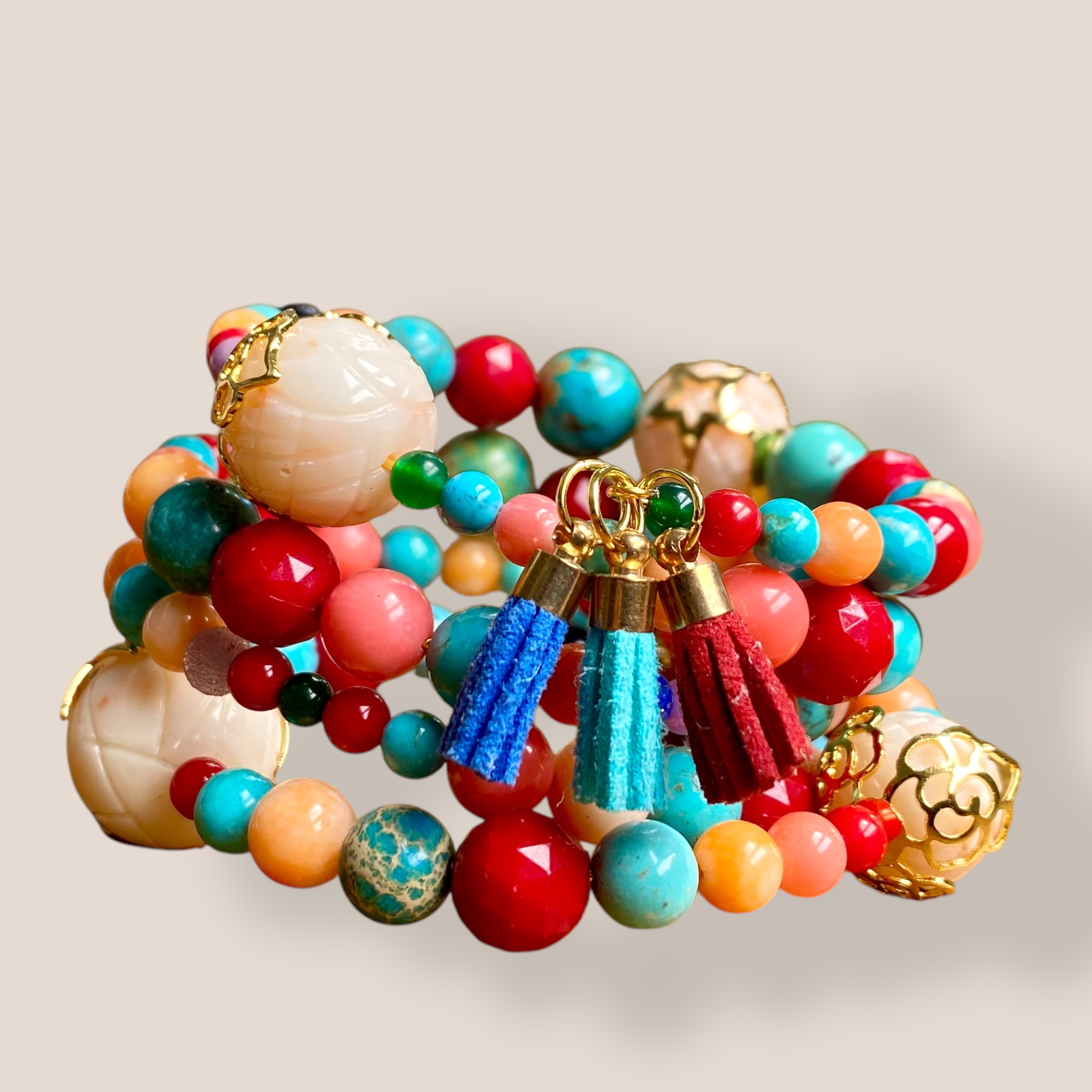 By Danilova, Vintage Multi-Bead, Coil Wrap Spiral Bracelet51.PNG