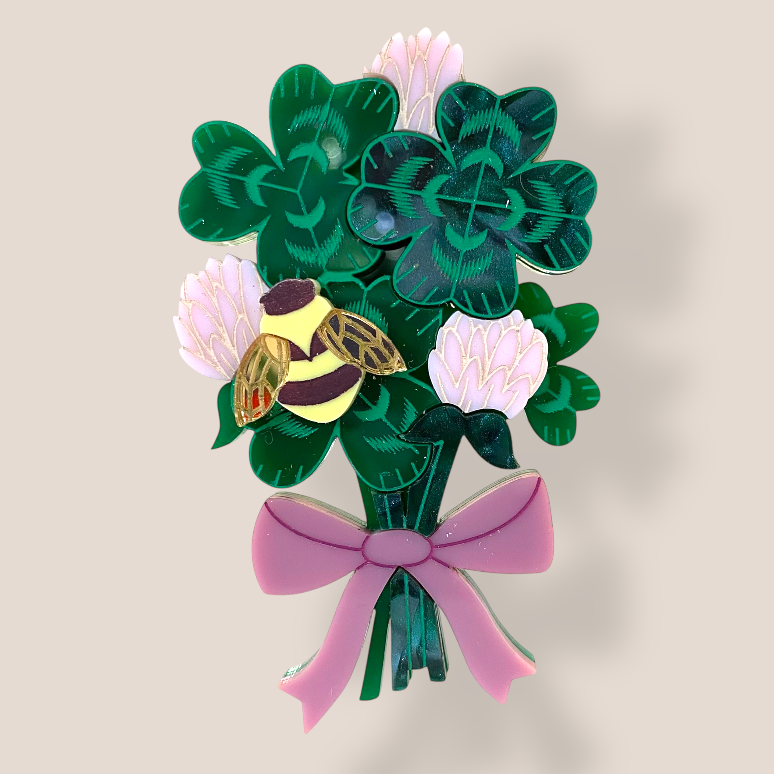Peppy Chapette, Lucky Clover Bouquet (2022), Acrylic Brooch