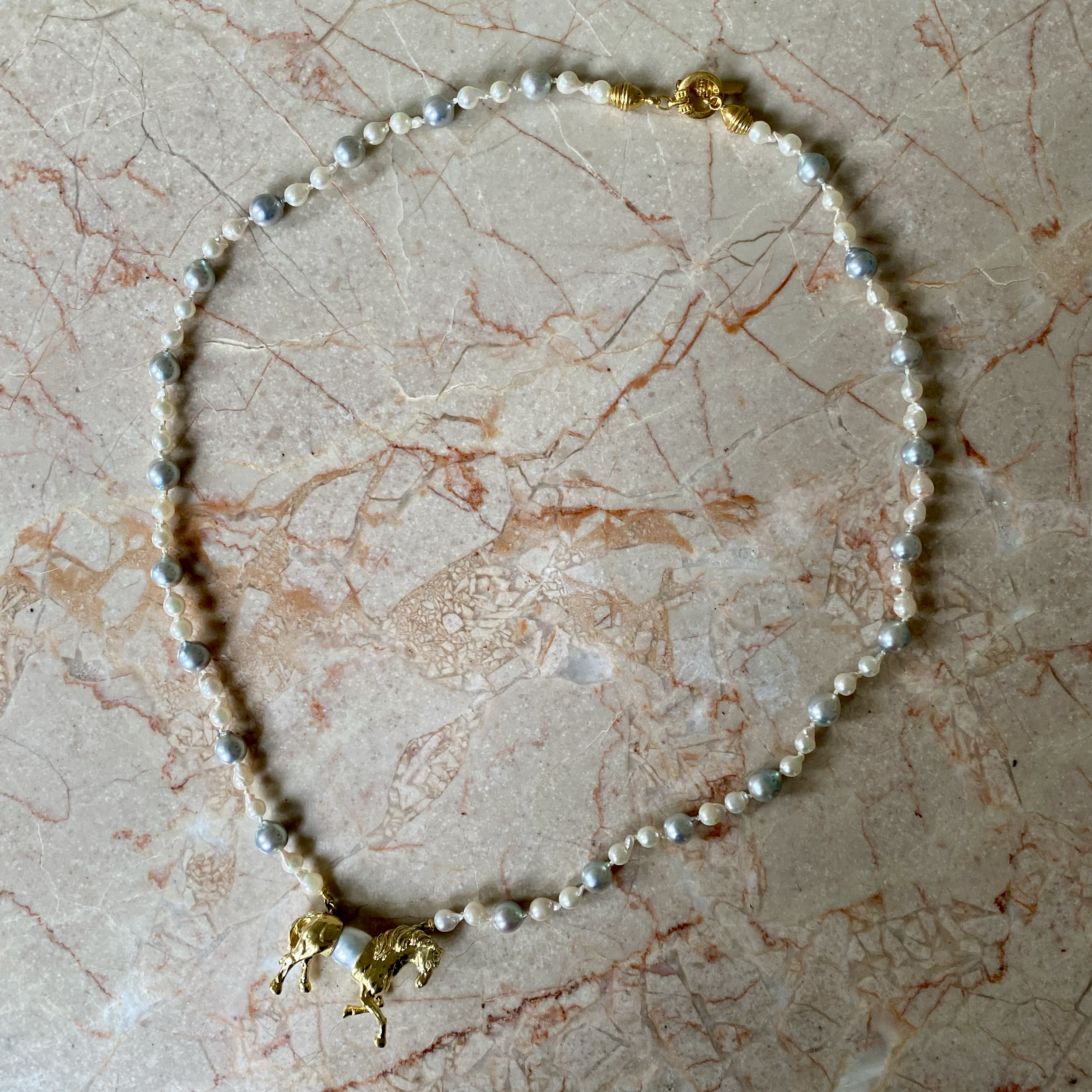 By Danilova, Blue and Pink Baby Akoya Pearl & Tahitian Pearl Horse Pendant, Necklace4.png