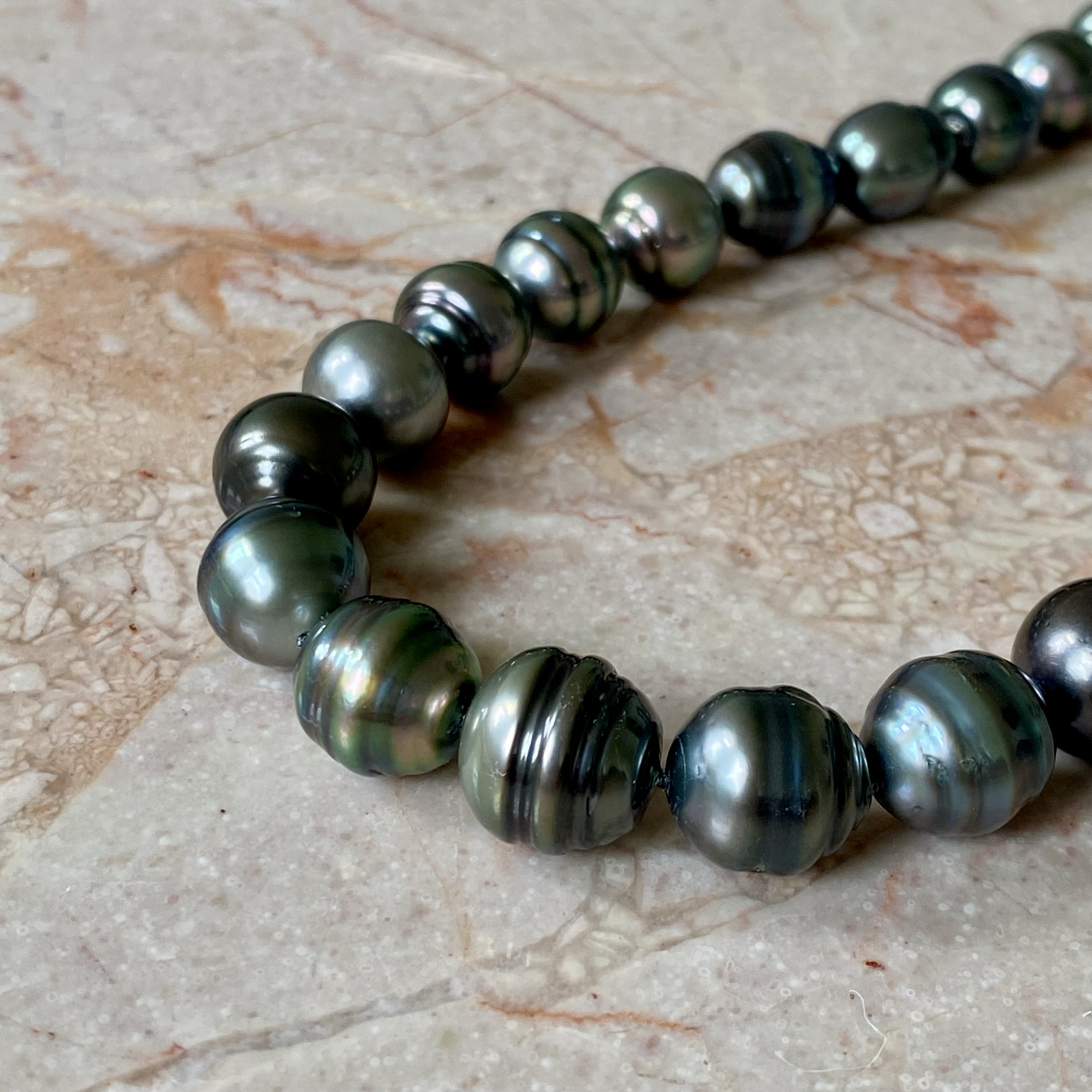 By Danilova, Dark Peacock Pearl and Turquoise Clasp Necklace11.png