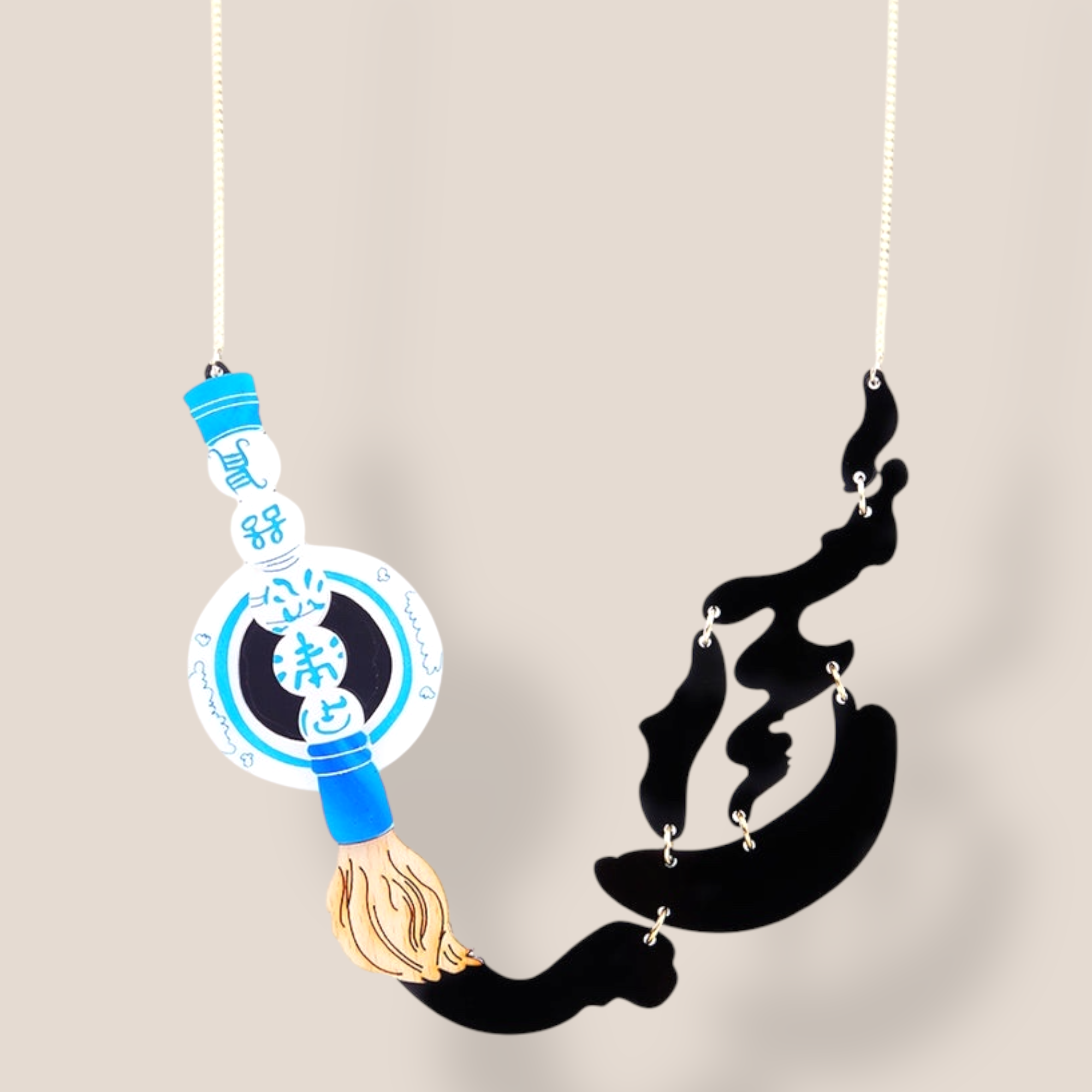 La Vidriola, Cheese Ink and Brush, Acrylic Necklace