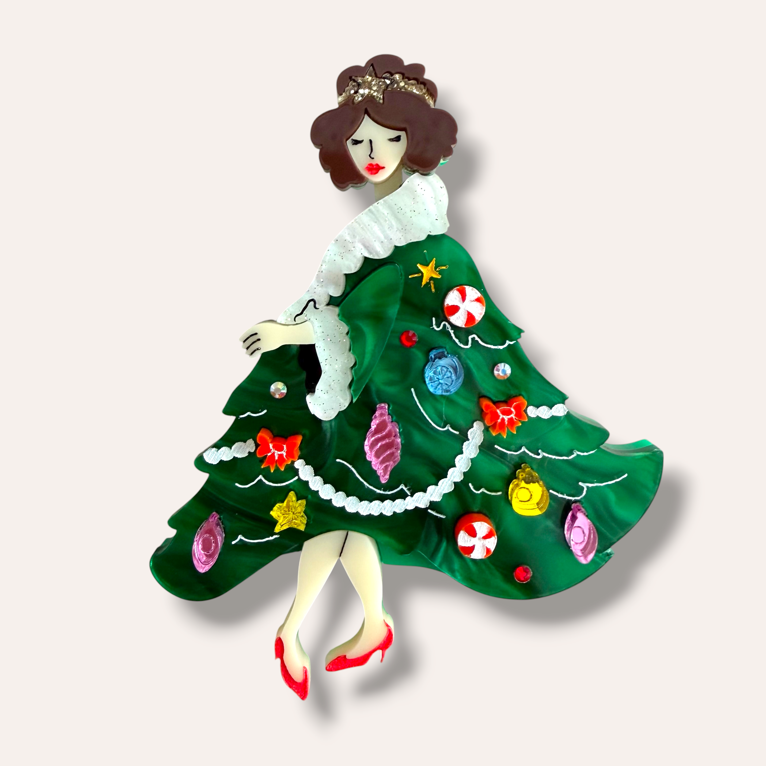 La Vidriola, My Marvellous Christmas Tree Coat, Acrylic Brooch/Pin