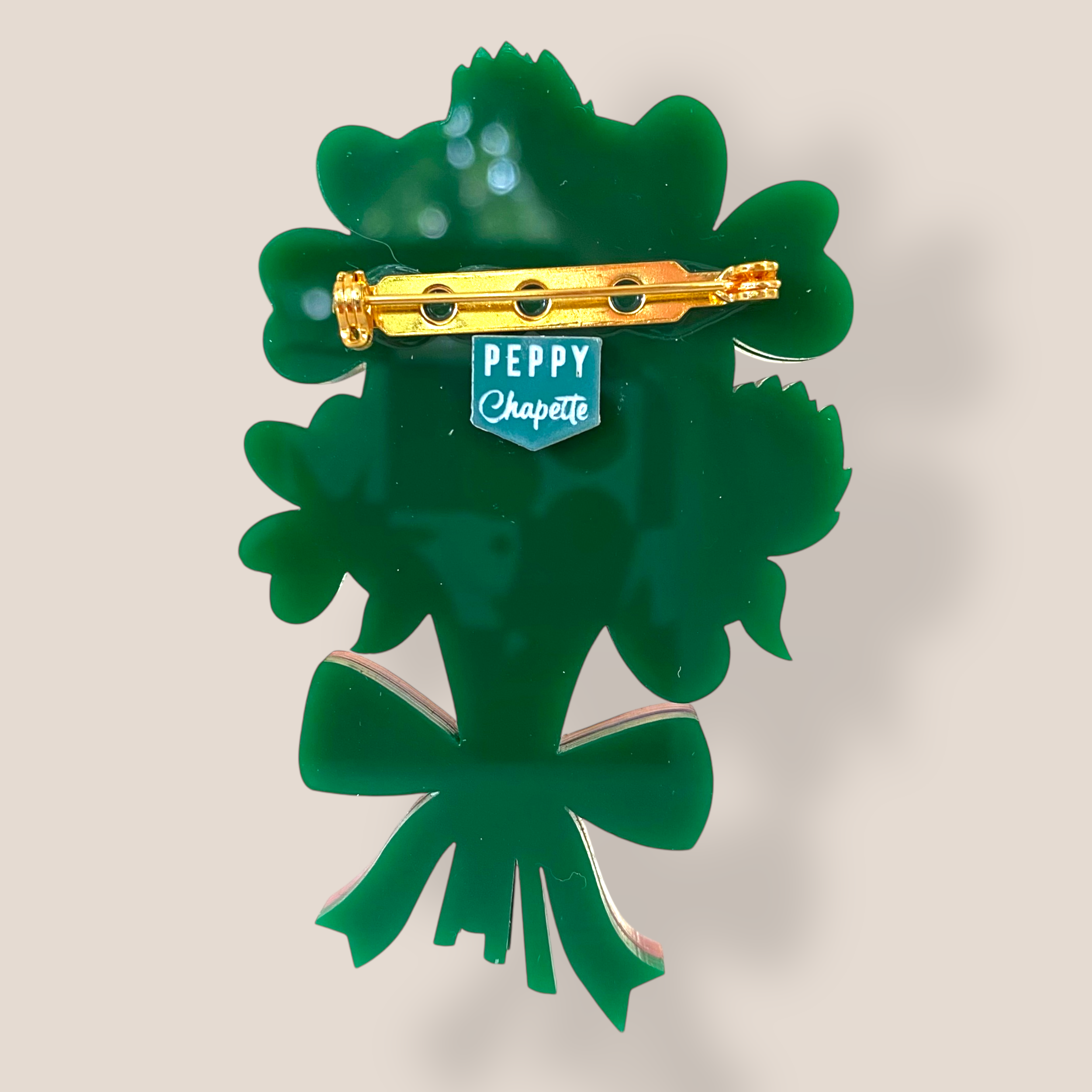 Danilova Jewellery, Peppy Chapette, Lucky 2023 Clover Bouquet (2022) Acrylic Brooch5.png