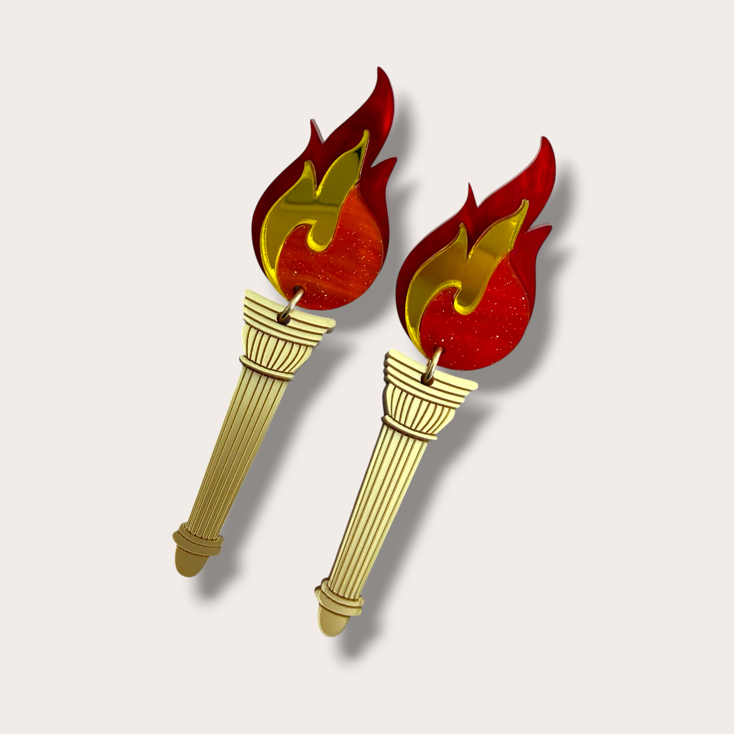 Danilova, La Vidriola, The Olympic Flame, Acrylic Earrings1.PNG