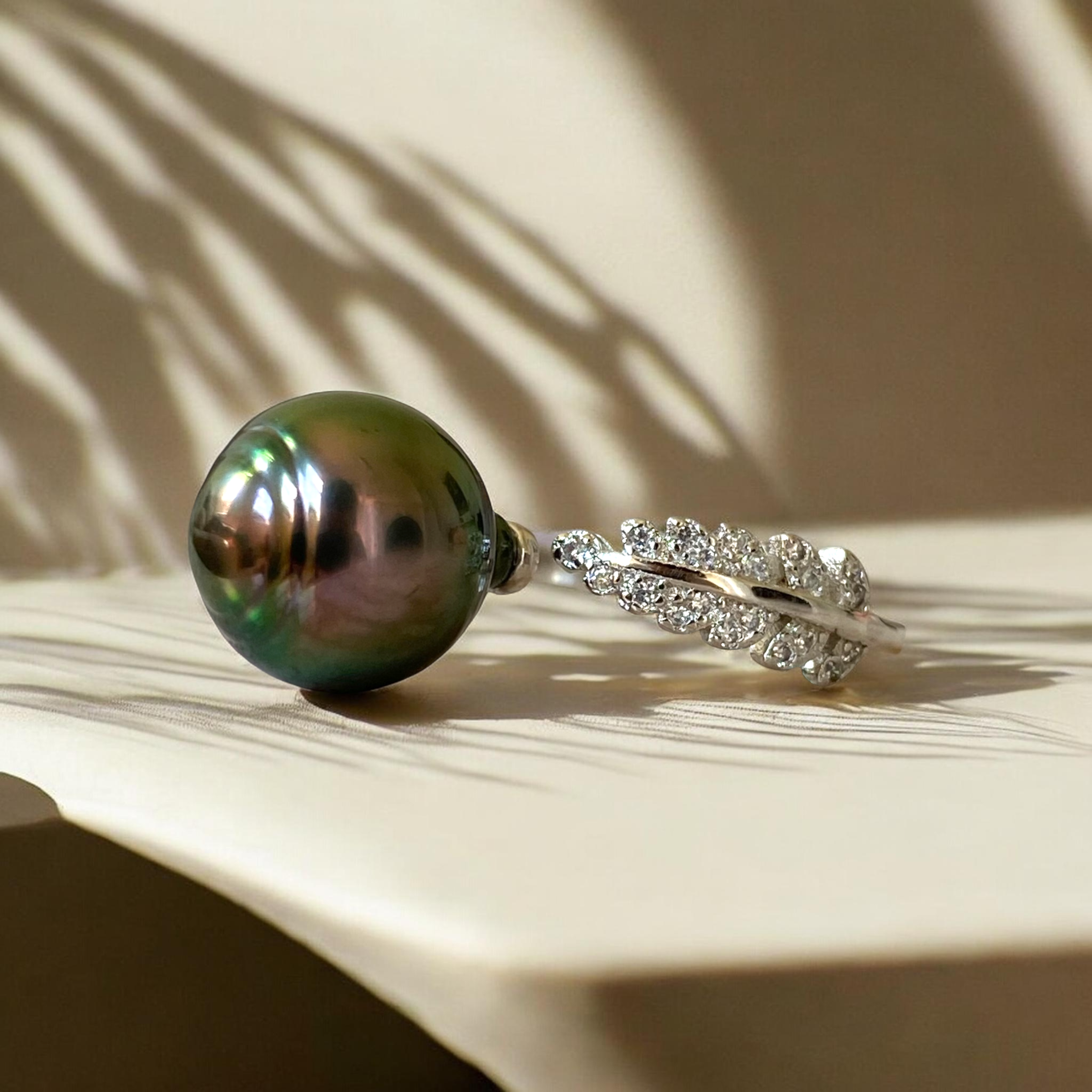 Tahitian, Peacock Pearl Ring in Ornamental Open Gap Silver Setting2.PNG