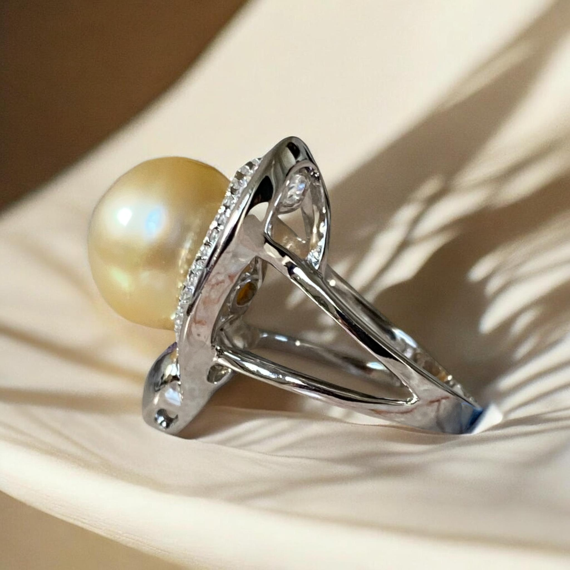 South Sea, Gold Pearl Ring in Silver Heart Halo Setting4.PNG