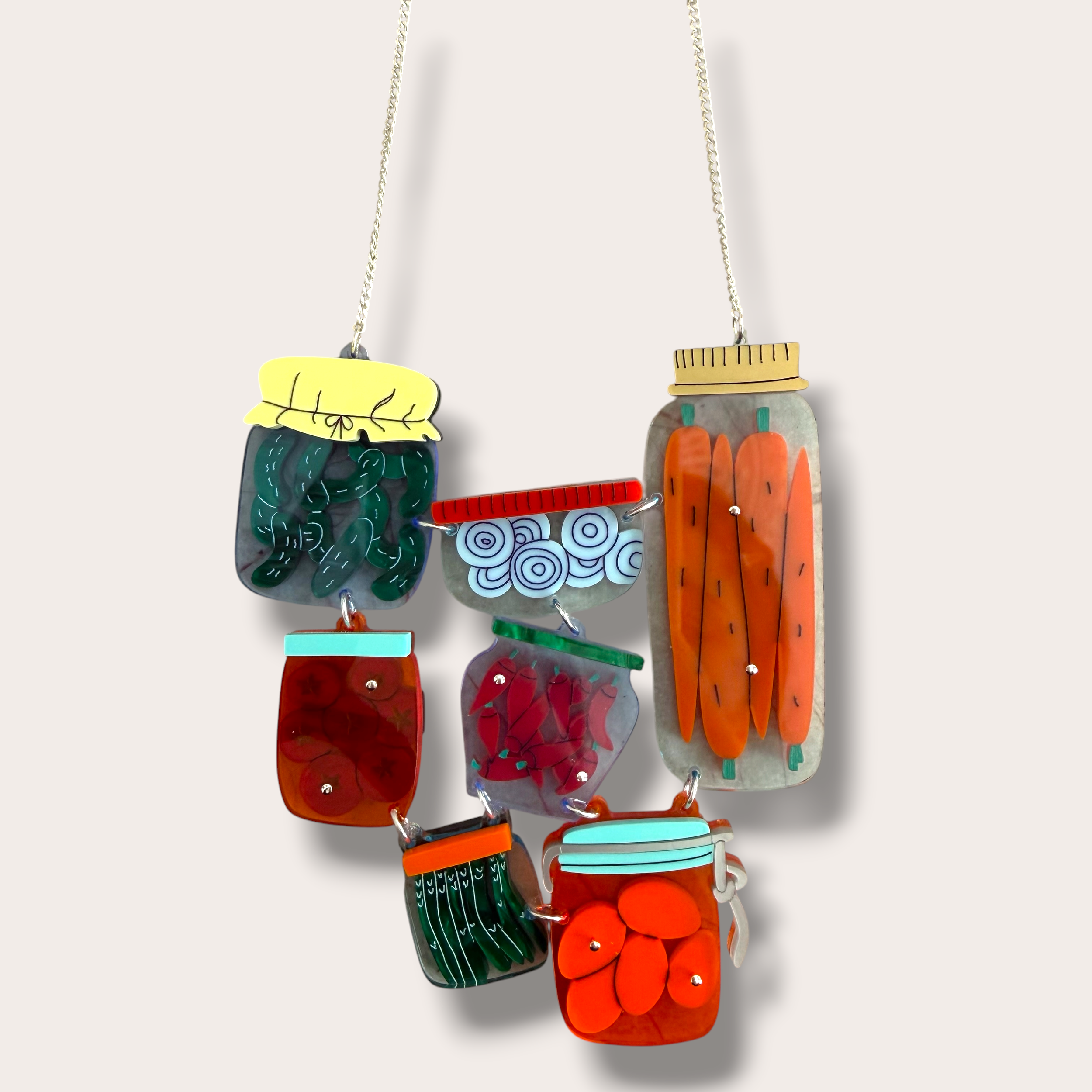 Danilova, La Vidriola, Nana's Vegetable Patch in Jars, Acrylic Necklace4.PNG