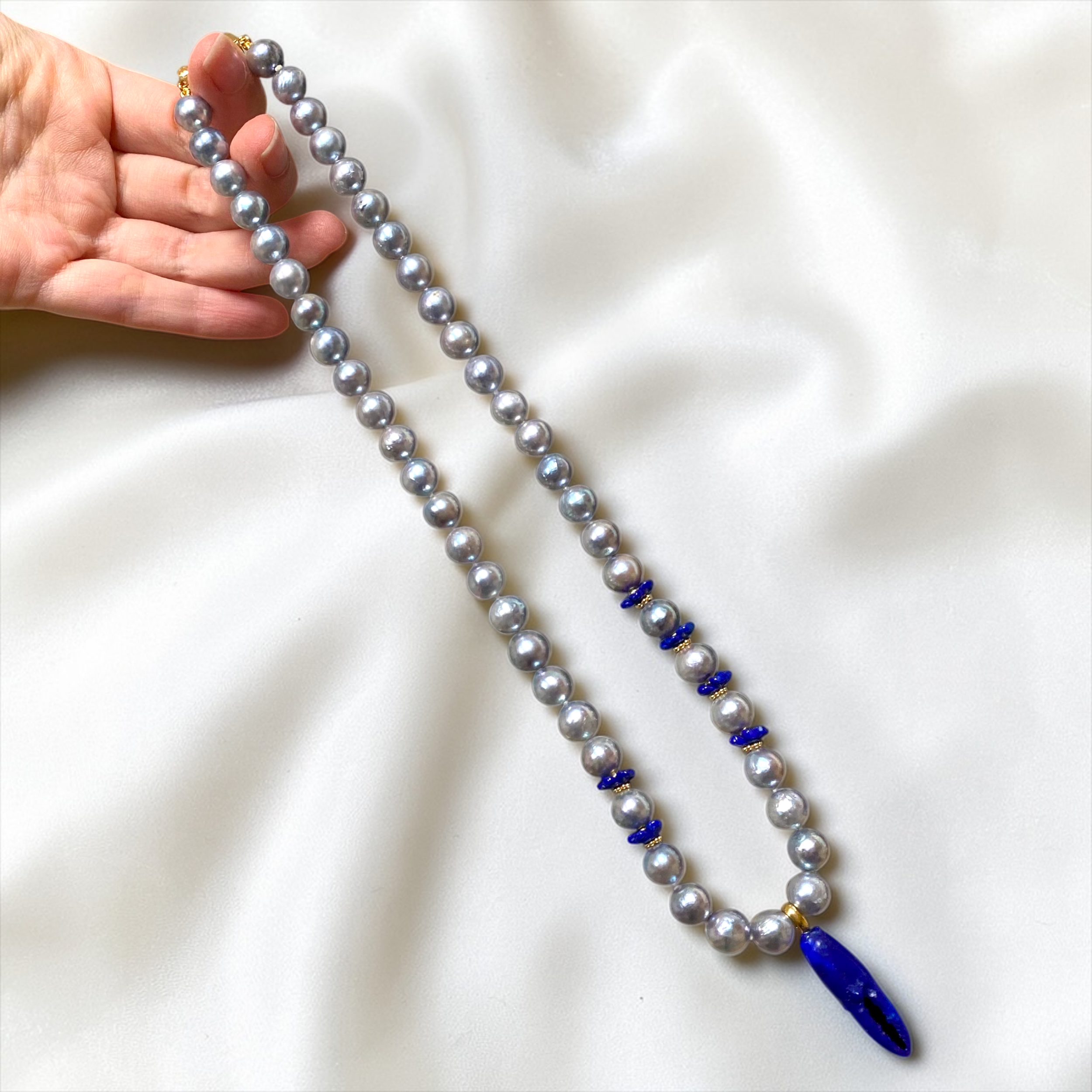 By Danilova, Blue Akoya Pearl & Lazurite Pendant, Necklace11.PNG