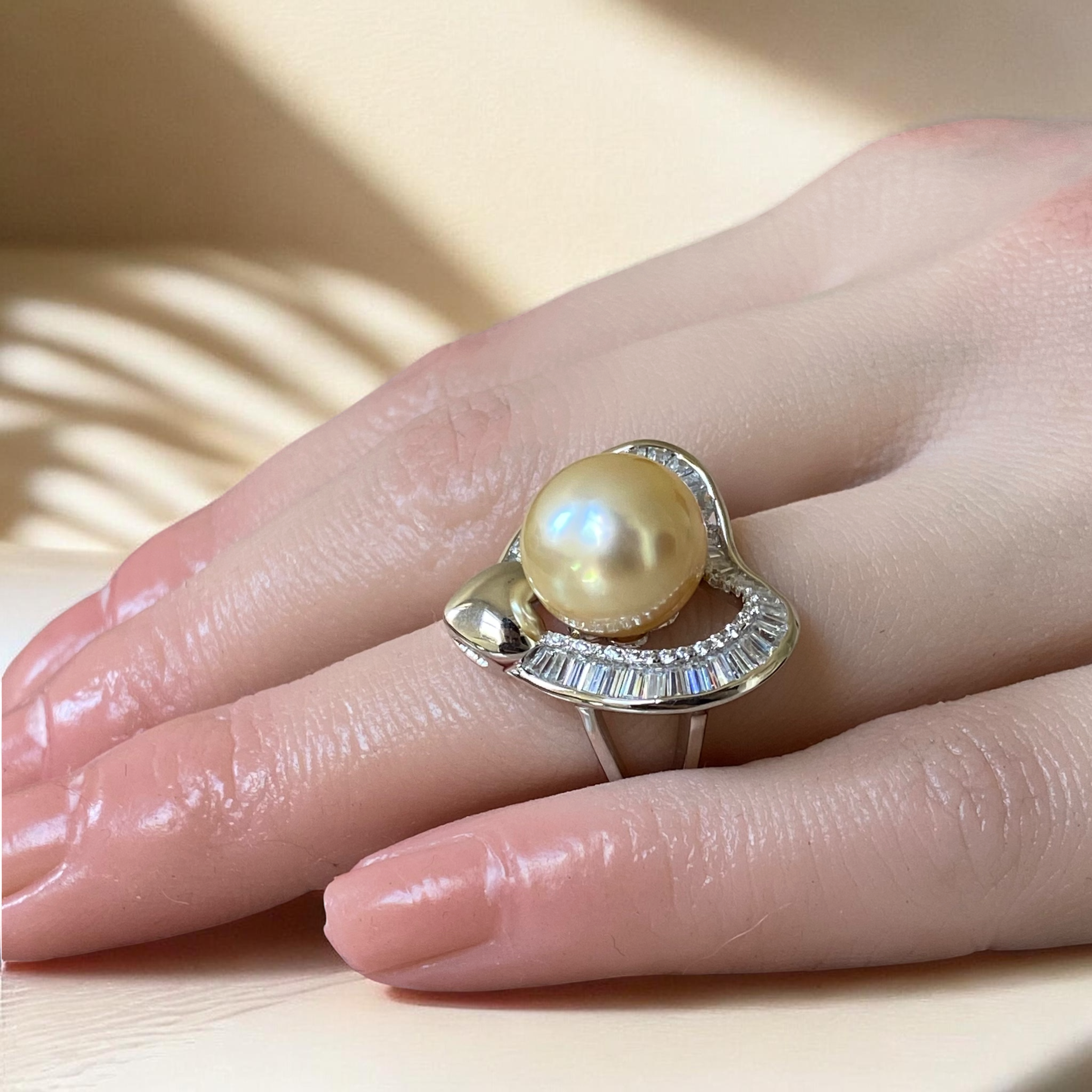 South Sea, Gold Pearl Ring in Silver Heart Halo Setting9.PNG