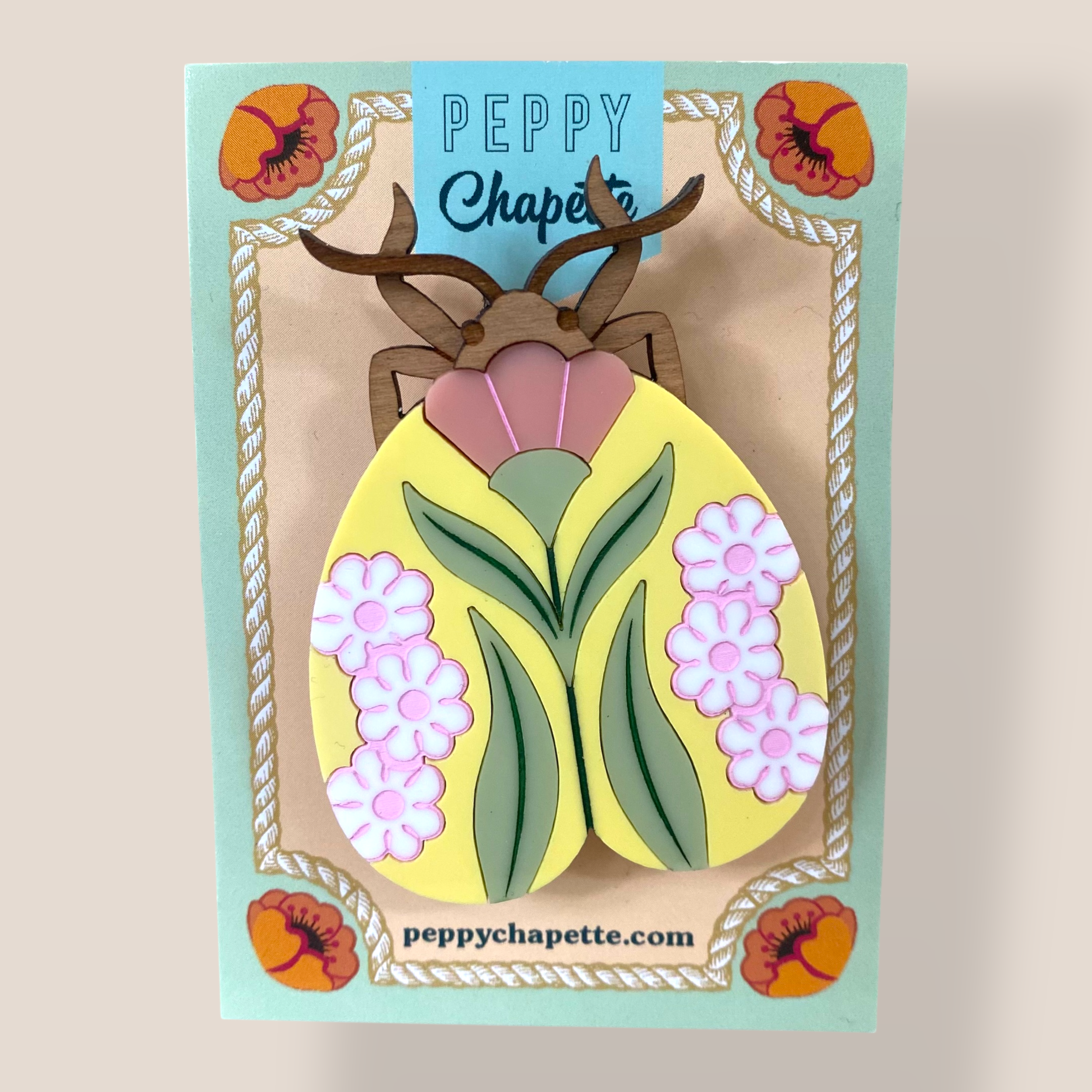 Danilova Jewellery, Peppy Chapette, Daisy Folk Moth (2022) Acrylic Brooch2.png