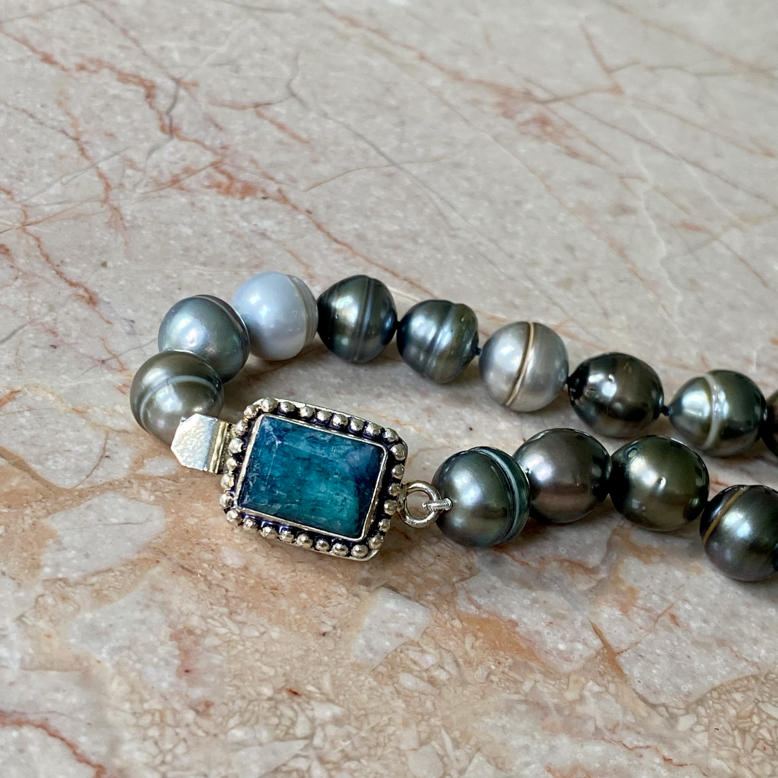 By Danilova, Dark Peacock Pearl and Gemstone Clasp Necklace5.png