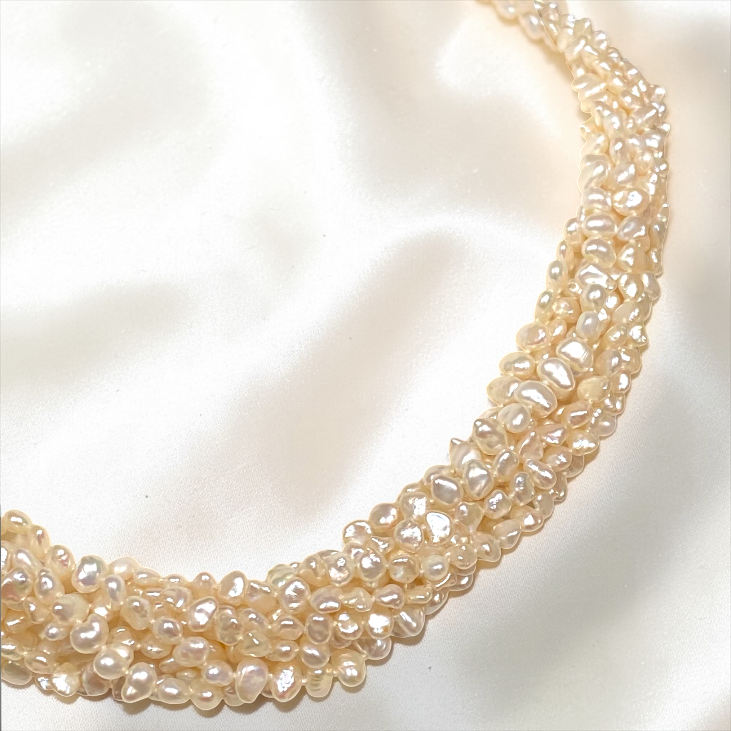 Vintage, 9-Row, White Pearl & 14K Gold Clasp, Torsade Twist Necklace1.PNG