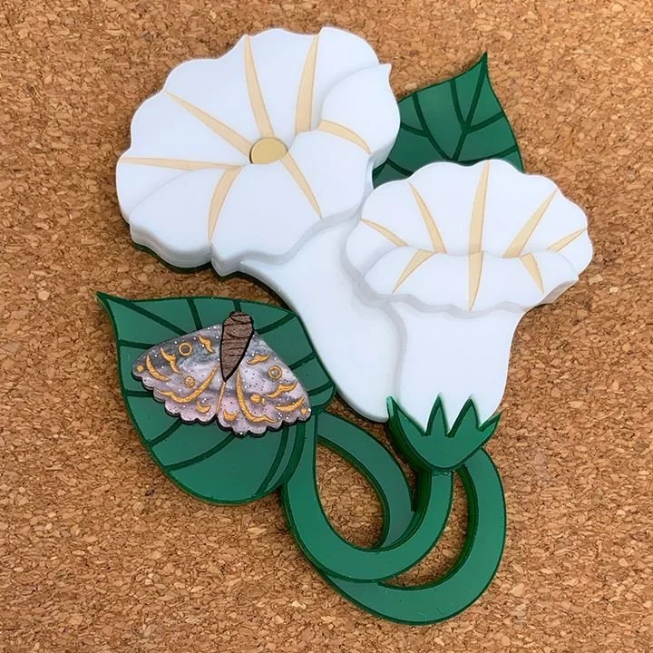 Danilova Jewellery, Peppy Chapette, Moth and Moonflower (2022) Acrylic Brooch1.jpg