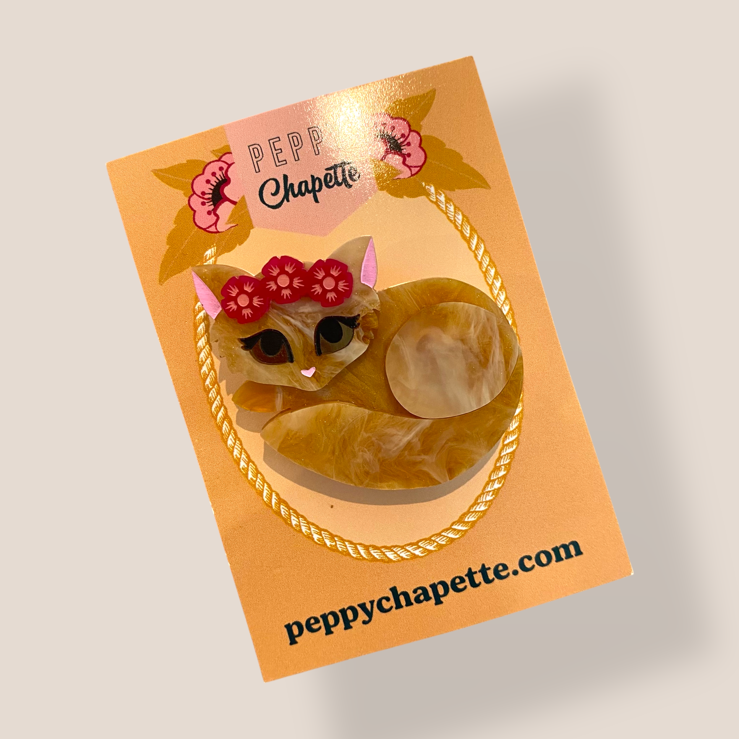 Danilova Jewellery, Peppy Chapette, Flower Queen Kitten (2020) Acrylic Brooch4.png
