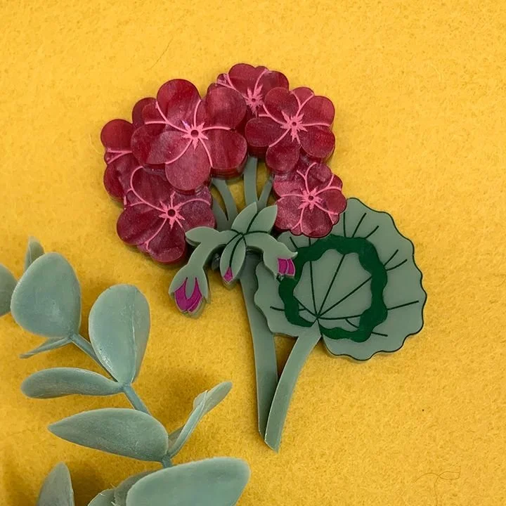 Danilova Jewellery, Peppy Chapette, Geraldine's Geranium (2023) Acrylic Brooch1.jpg