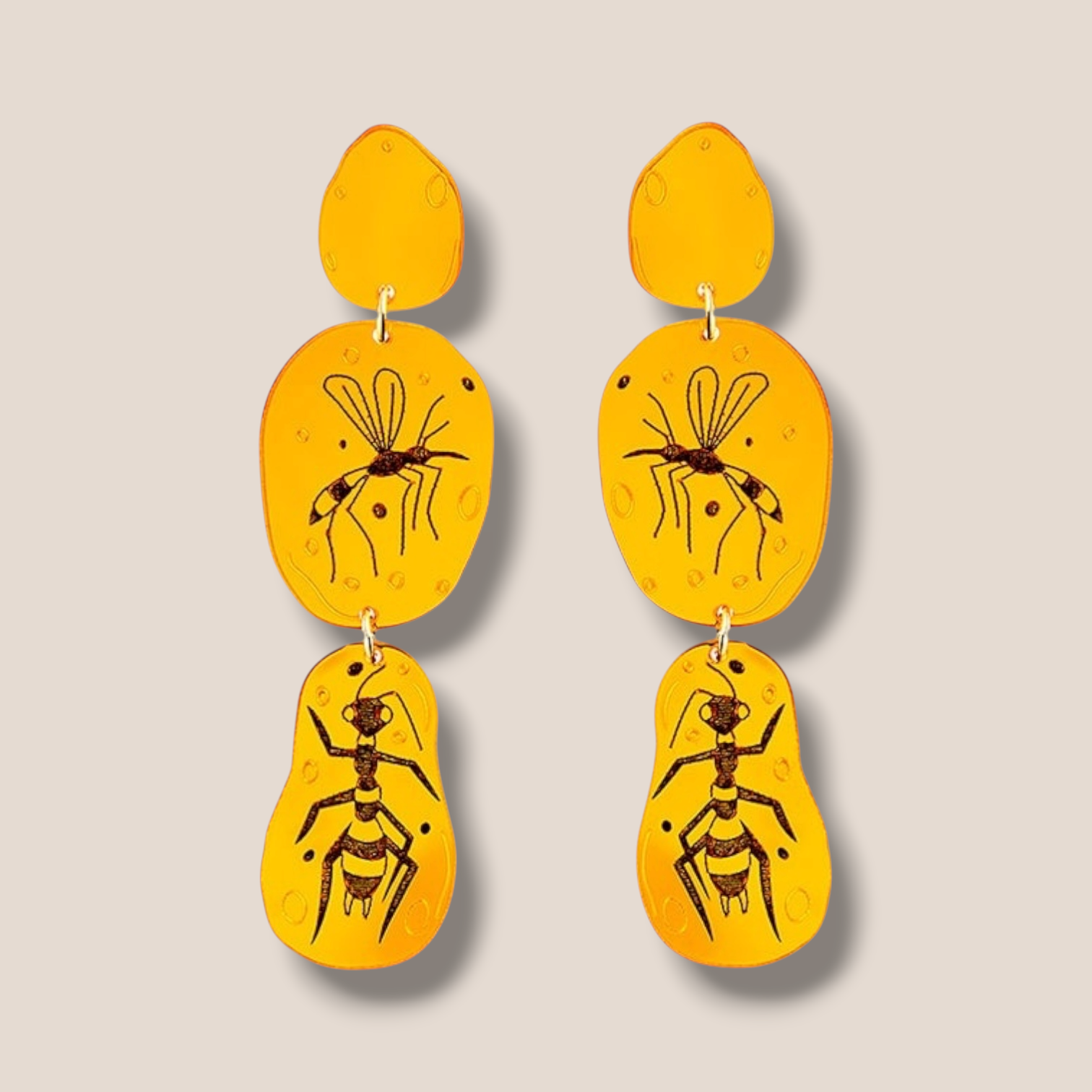 La Vidriola, Amber Fossil, Acrylic Clip-on Earrings