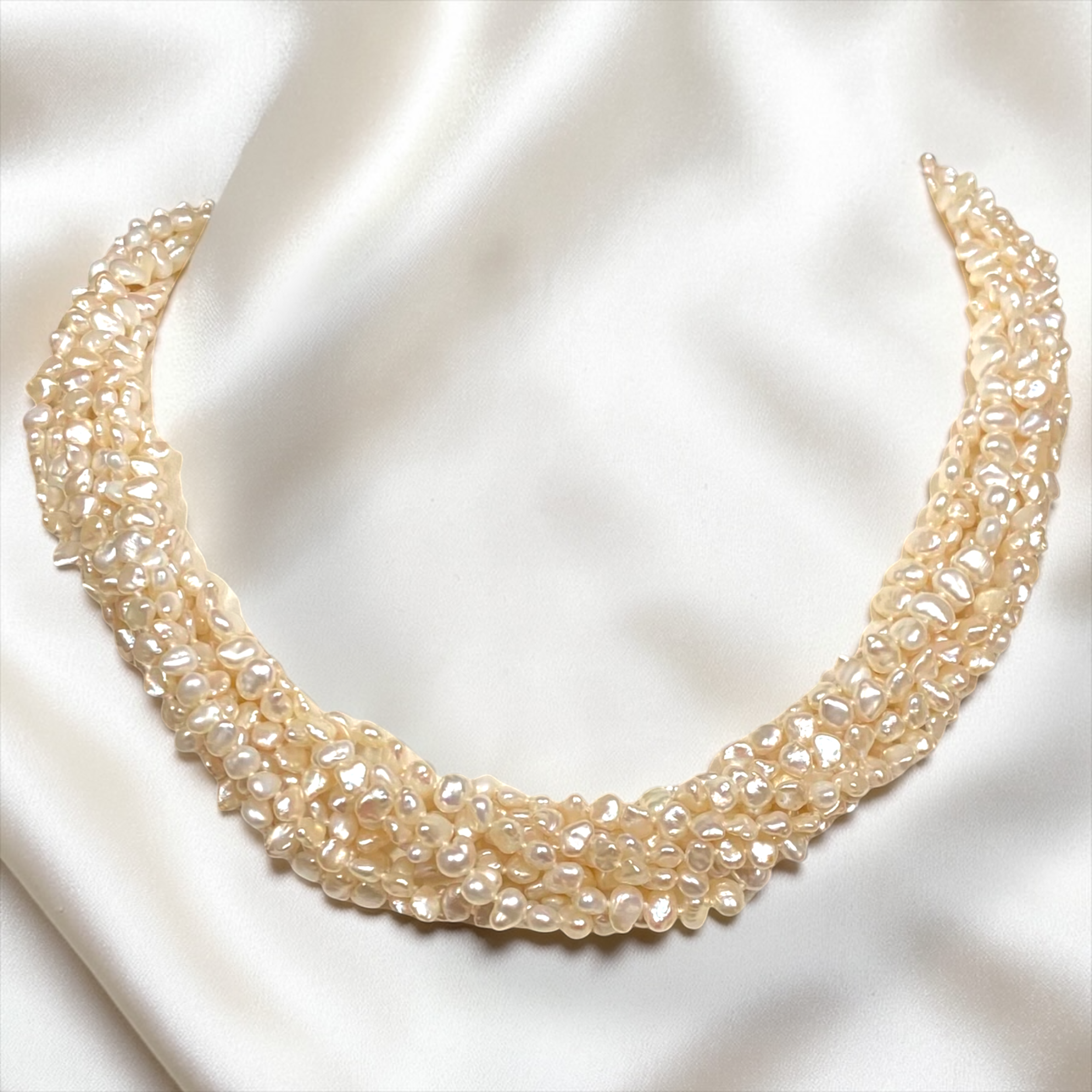 Vintage, 9-Row, White Pearl & 14K Gold Clasp, Torsade Twist Necklace