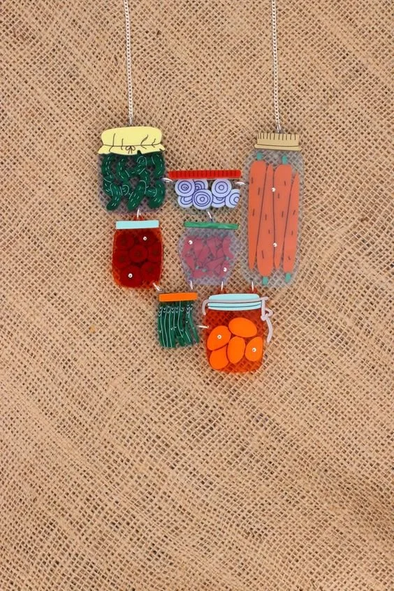 Danilova, La Vidriola, Nana's Vegetable Patch in Jars, Acrylic Necklace0.jpg