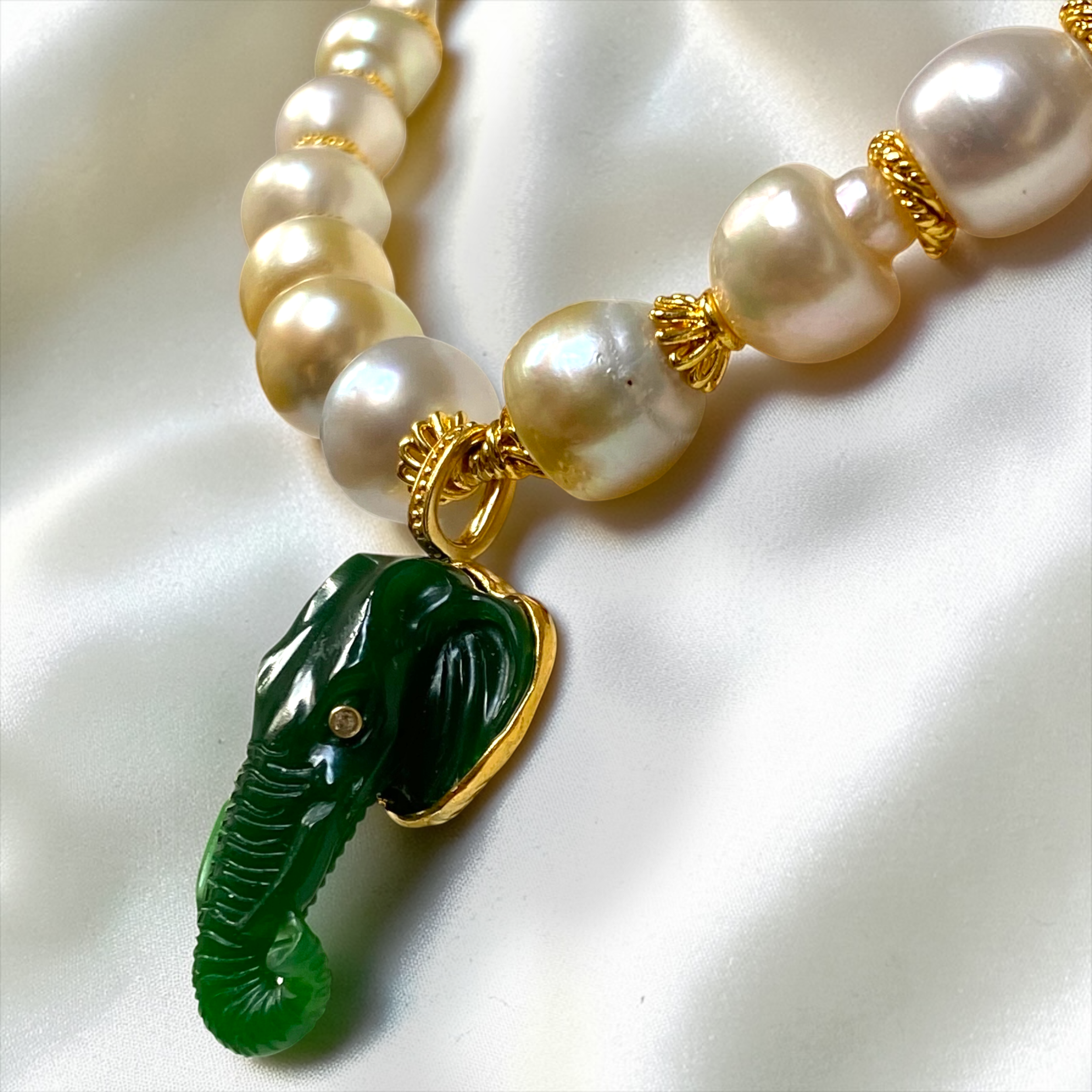 By Danilova, White Pearl, Jade & Diamond Elephant Pendant Necklace4.PNG