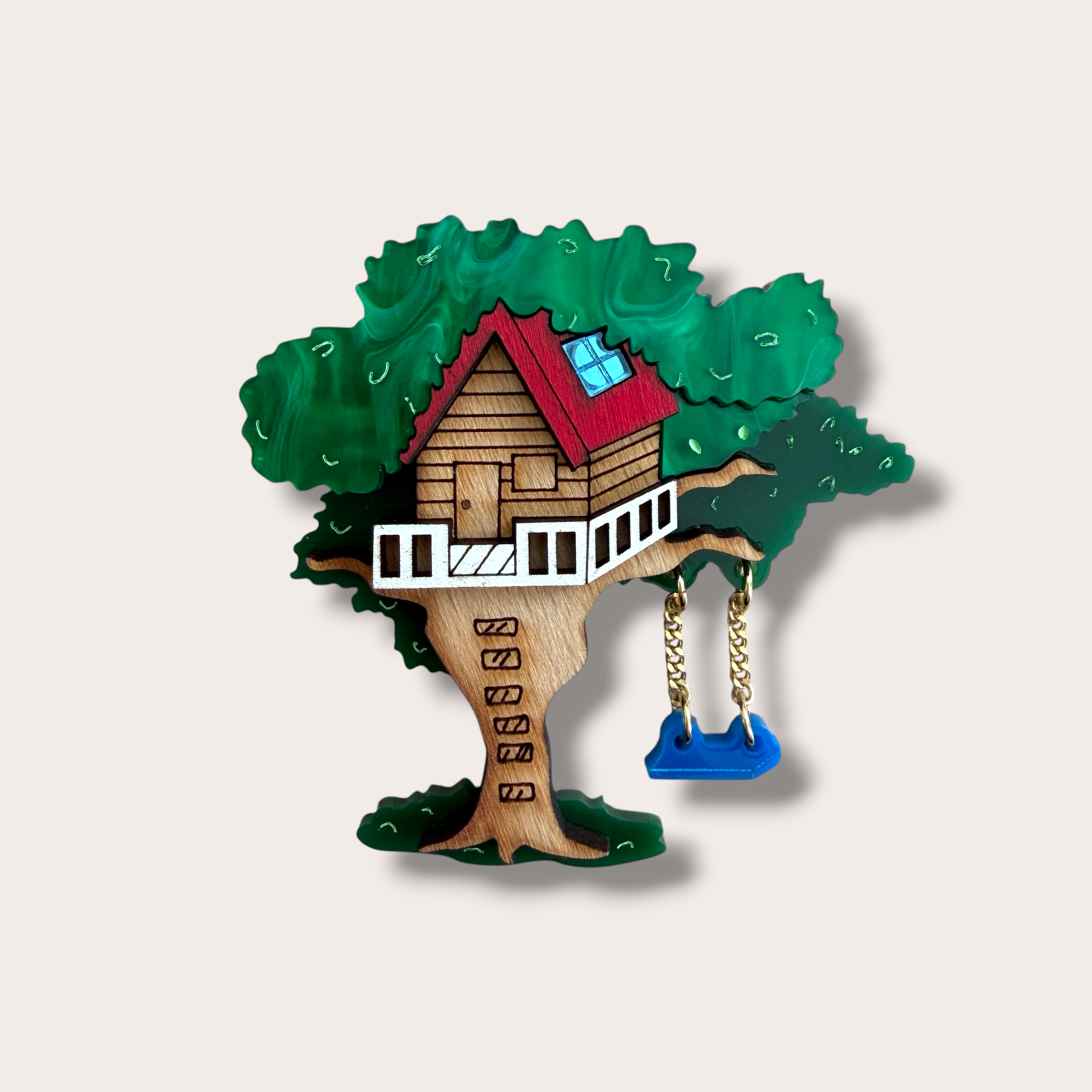 La Vidriola, Swinging Under my Tree House, Acrylic Brooch