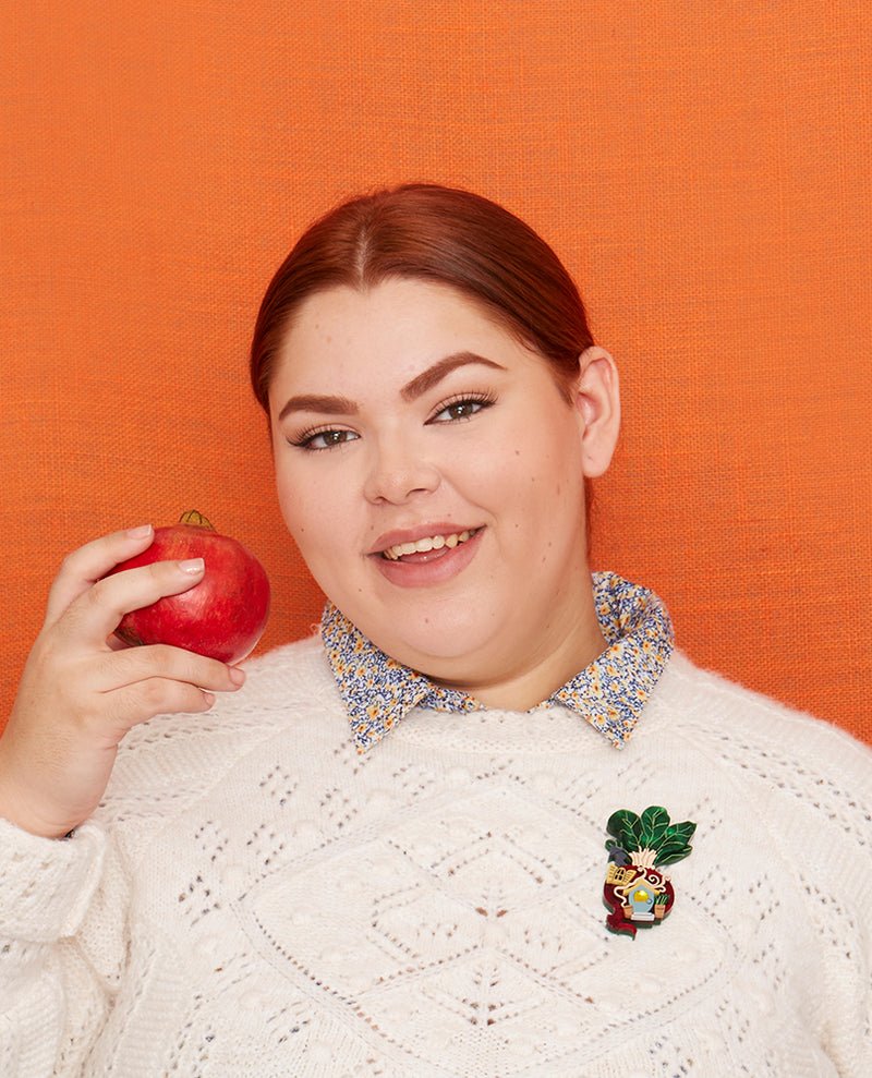 Danilova, La Vidriola, Welcome to my Humble Radish Home!, Acrylic Brooch1.jpg