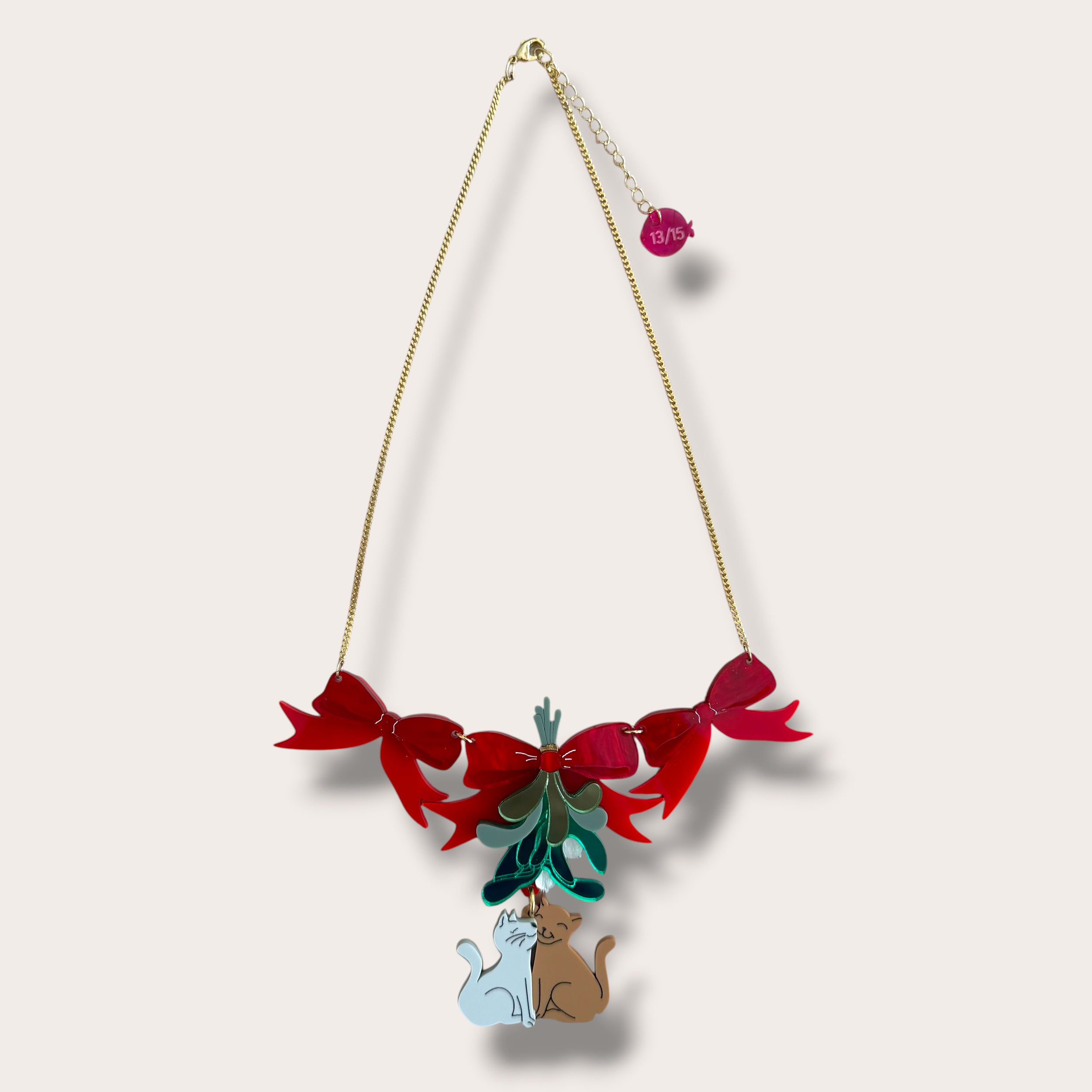 Danilova, La Vidriola, Meow:Cat Kiss Under the Mistletoe, Acrylic Necklace2.PNG