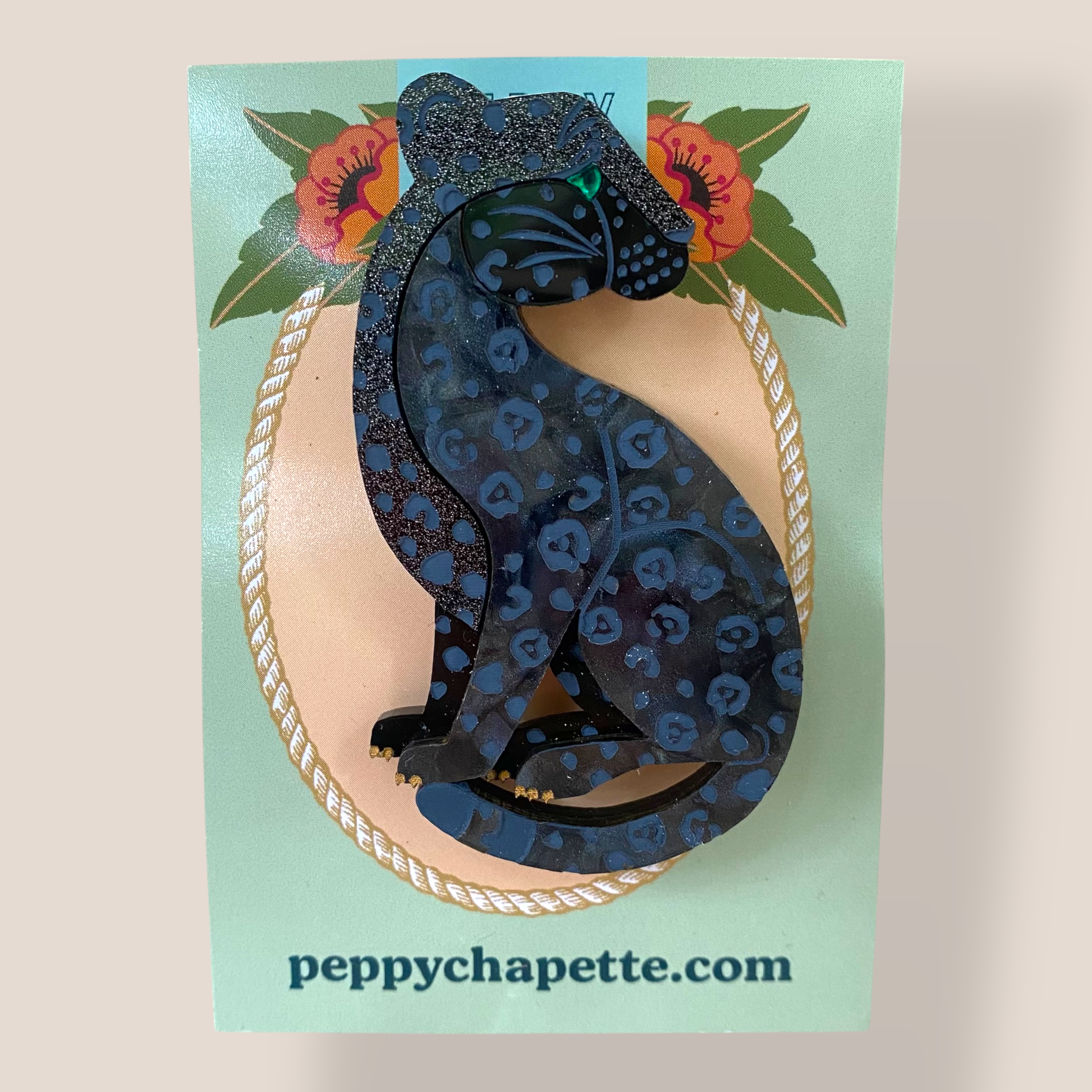 Danilova Jewellery, Peppy Chapette, Evie Indigo Panther (2022) Acrylic Brooch2.png