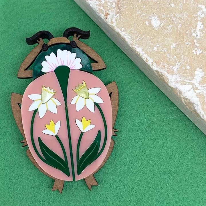 Danilova Jewellery, Peppy Chapette, Daffodil Folk Bug (2023) Acrylic Brooch1.jpg