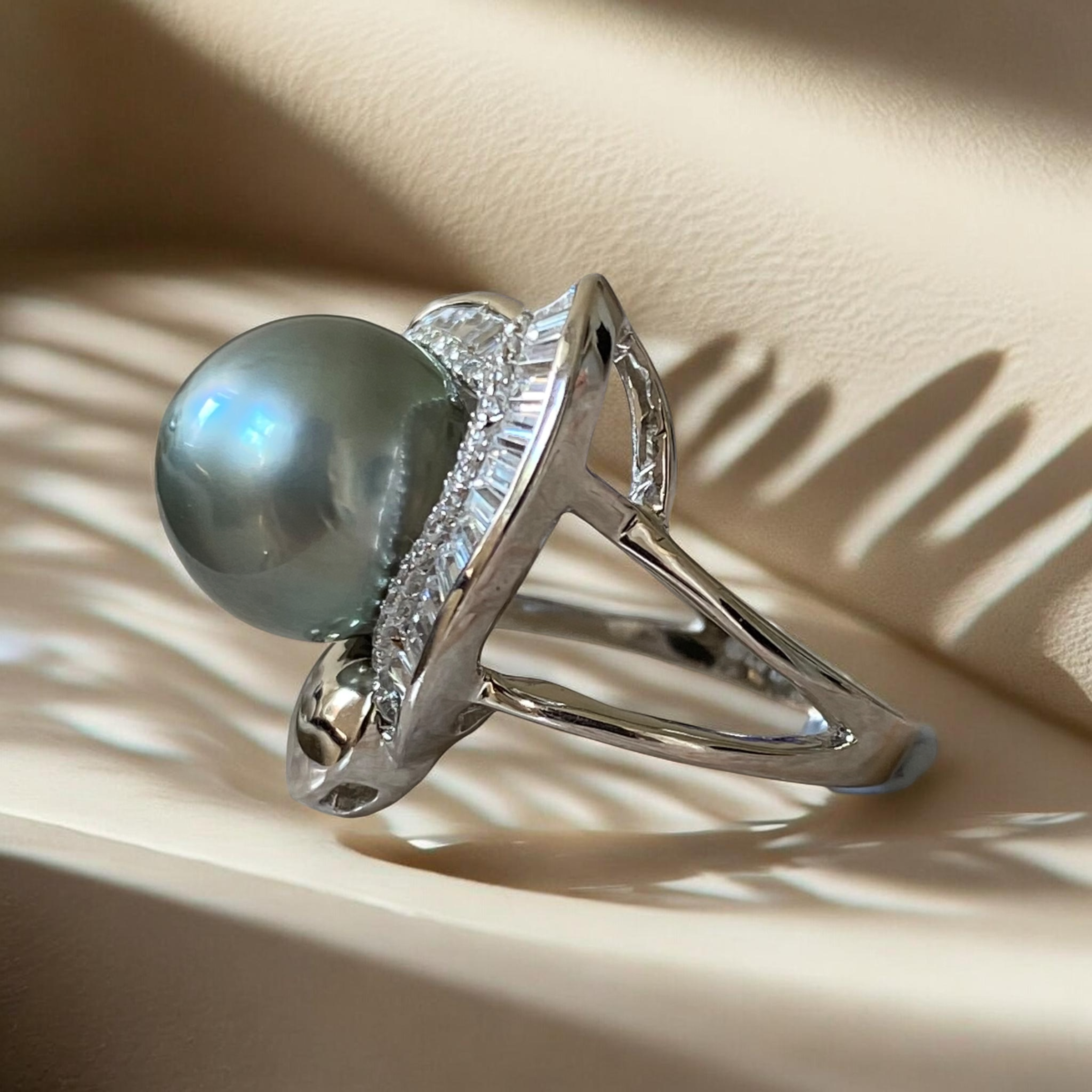 Tahitian, Blue Grey Pearl Ring in Silver Heart Halo Setting2.PNG