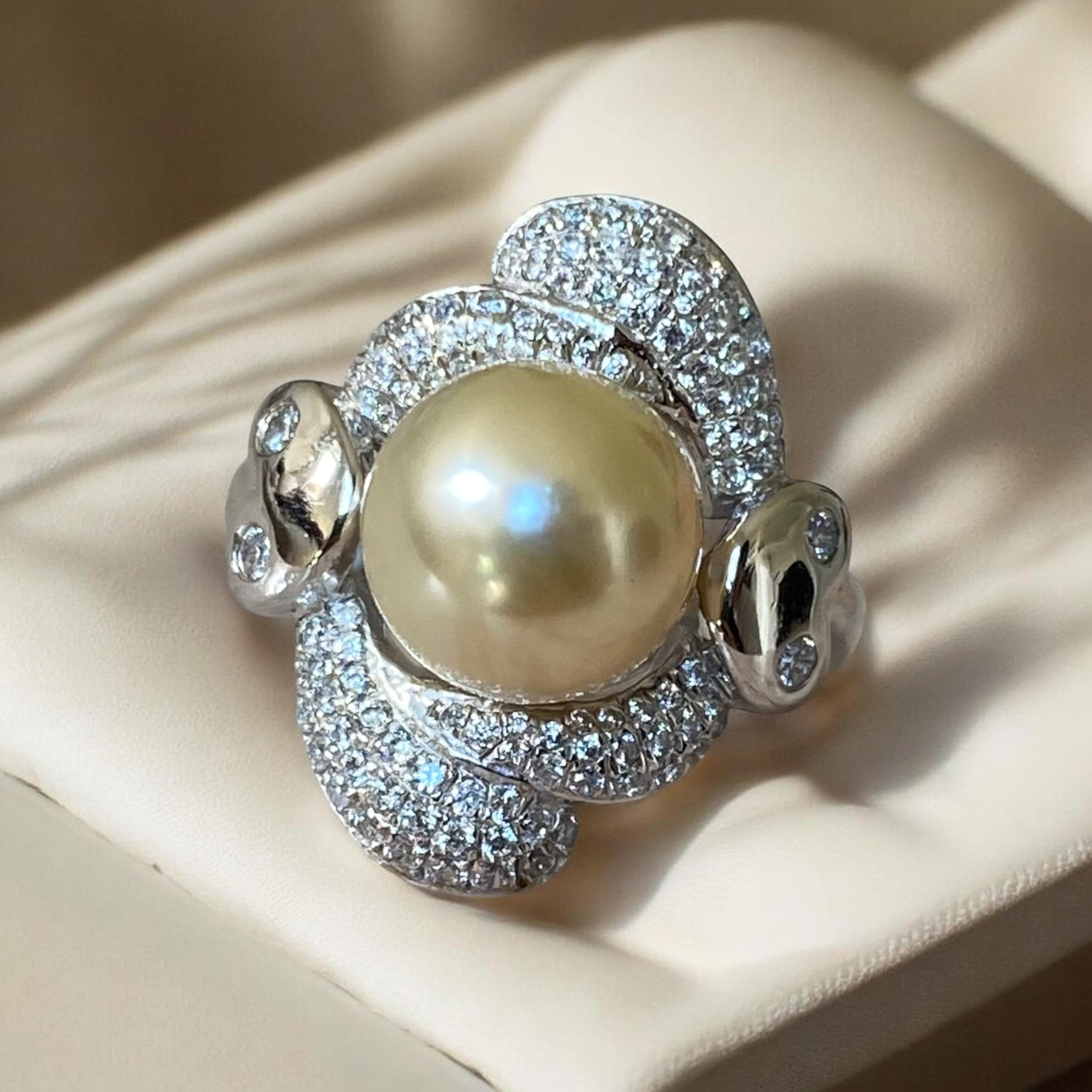 South Sea, Golden White Pearl Ring in Silver Scalloped Halo Setting2.PNG