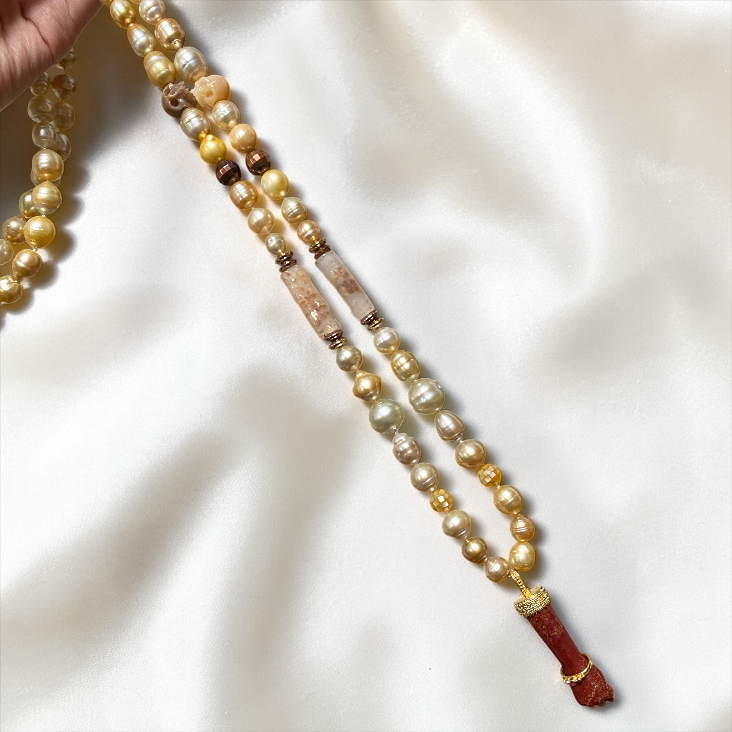 By Danilova, Gold Pearl, Jasper & Pink Ruby Pendant Rope Necklace22.png