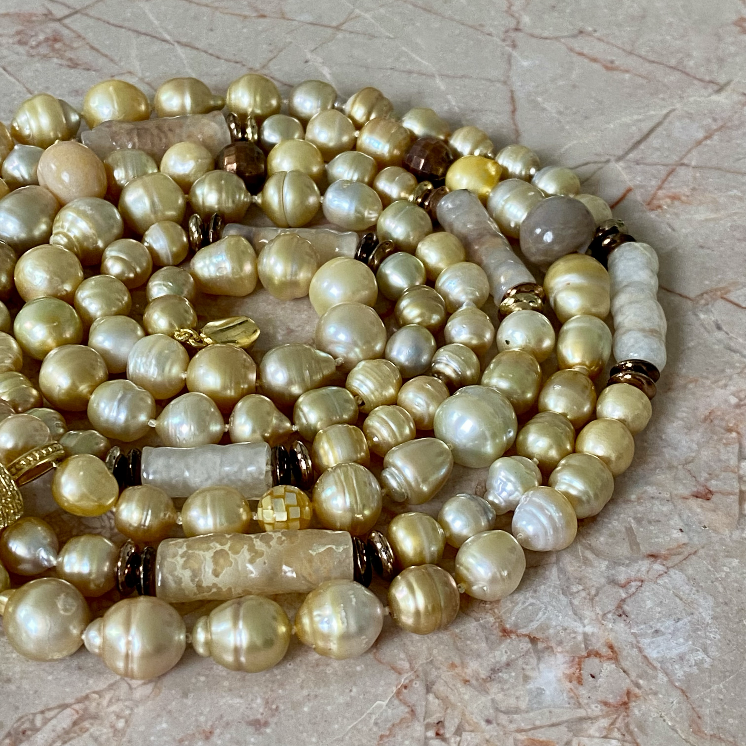 By Danilova, Gold Pearl, Jasper & Pink Ruby Pendant Rope Necklace16.png