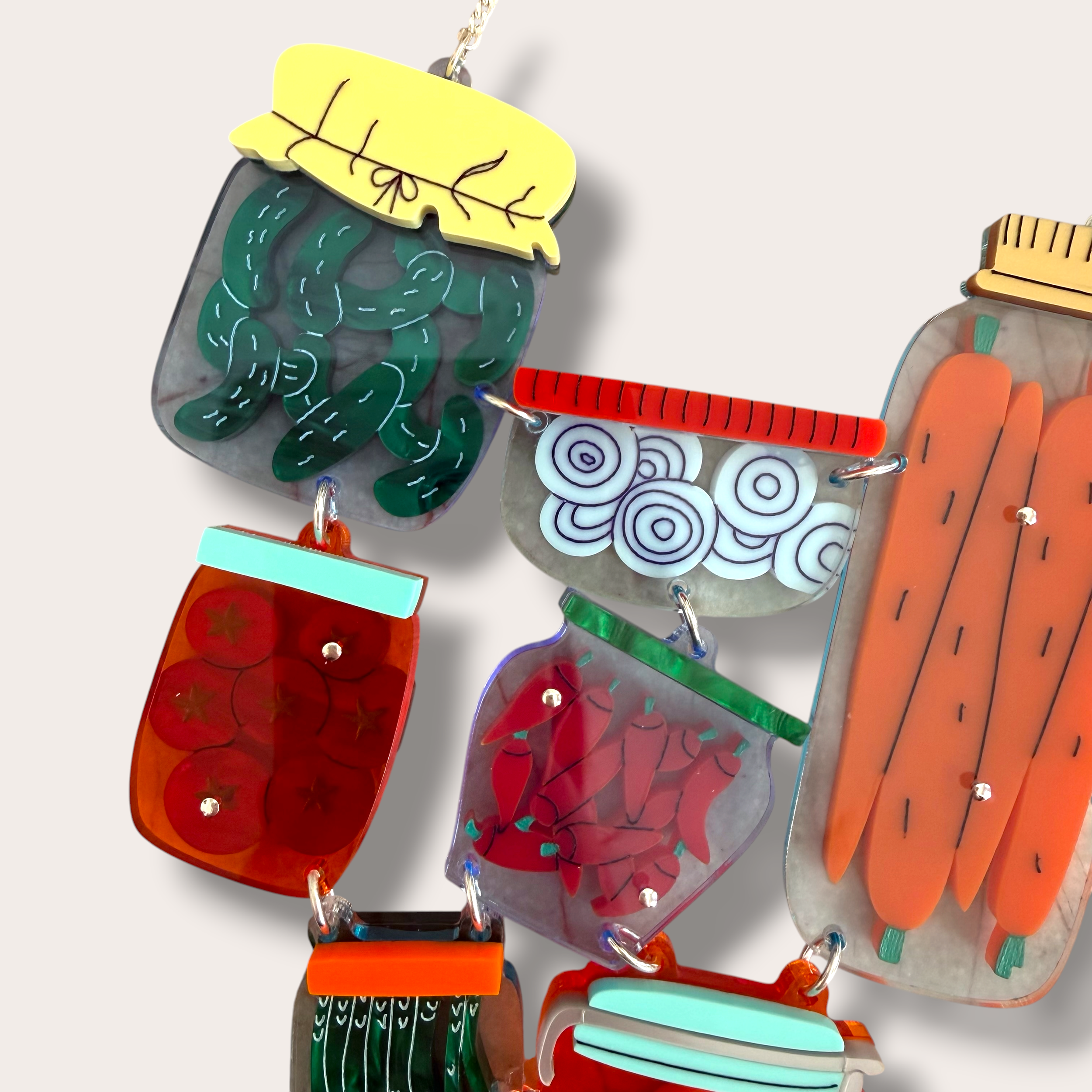 Danilova, La Vidriola, Nana's Vegetable Patch in Jars, Acrylic Necklace7.PNG